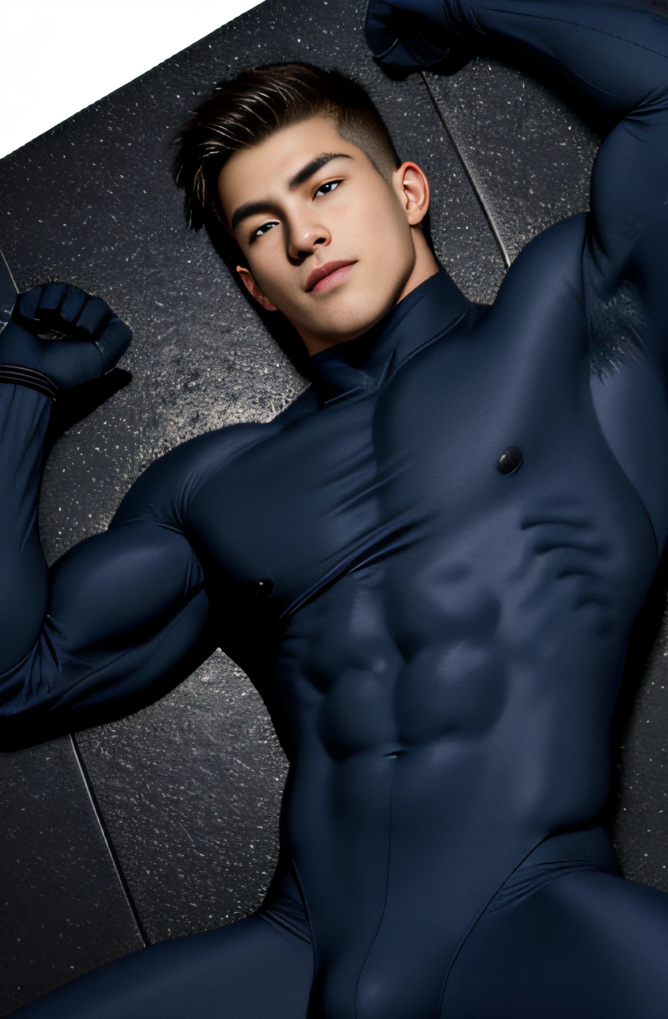 20-year-old boy	,Official	,handsome	,Navy round neck bodysuit	 ,Police Logo ,Wear a helmet.... ,Wear navy gloves.................................	, tight breasts
,Muscle Man	, ((The arm muscles are very large..................................))	,large boobs	, Wide shoulders	,open legs	,Hold the bulge firmly with both hands..................................	,Large long bulge	,Sexually suggestive, (Dynamic Poses:1.1)	, Lying on Your Back	, (Embossed Focus:1.2)	, opened mouth. , nighttime	,prison	,Cage edge,  Best qualtiy
, Wide lens	,deep depth of field	,Bokeh background