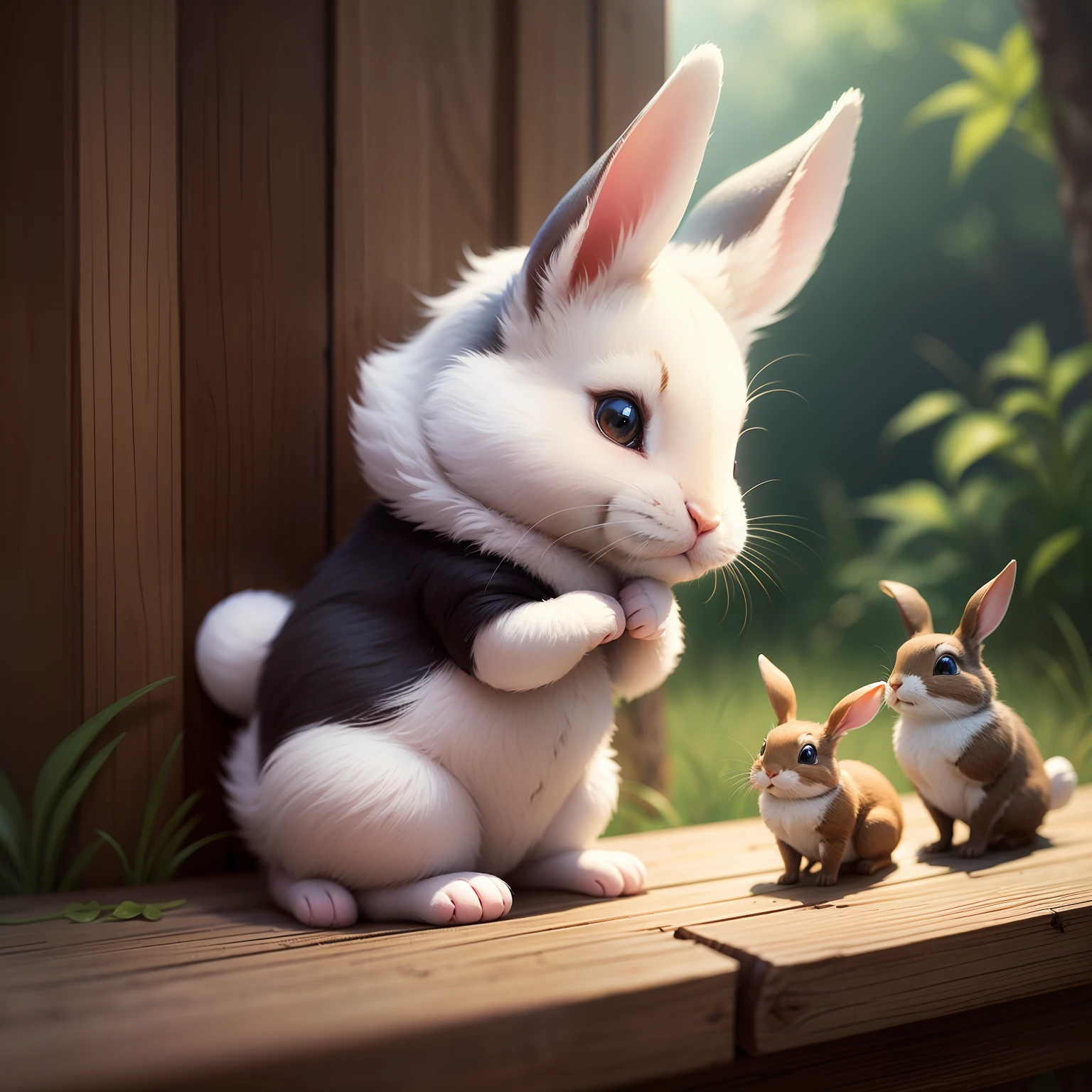 Disney style, One day, the little rabbit decided to visit his animal friends. His first friend was...