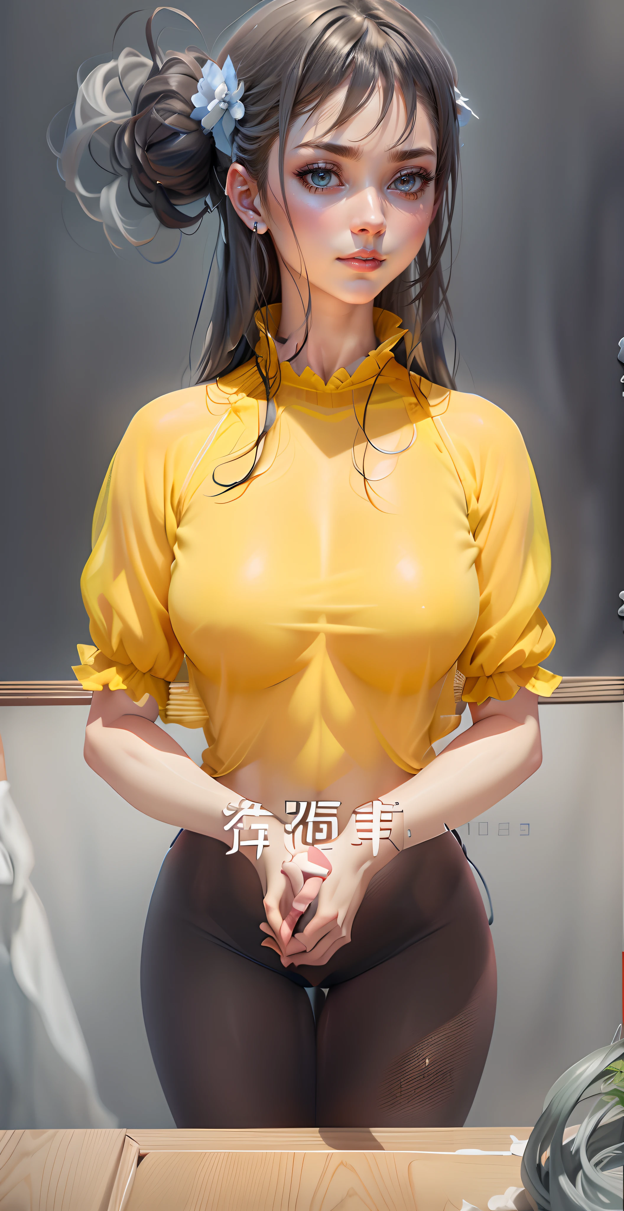 Silvery hair,hentail realism, shadowing,，character sheets, reference sheet, Standing painting, 8K, Super detail, 1080p, Women's HD, Slim，Female 4K, 8K, 16k, A high resolution, Best quality, High quality, Anatomically correct, Masterpiece, ccurate, hyper HD，As graceful as a swan，unreal-engine， Ghibli-like colors,   anime big breast,  Standing painting, angle of view，Sexy sheer outfit，ssee-through，