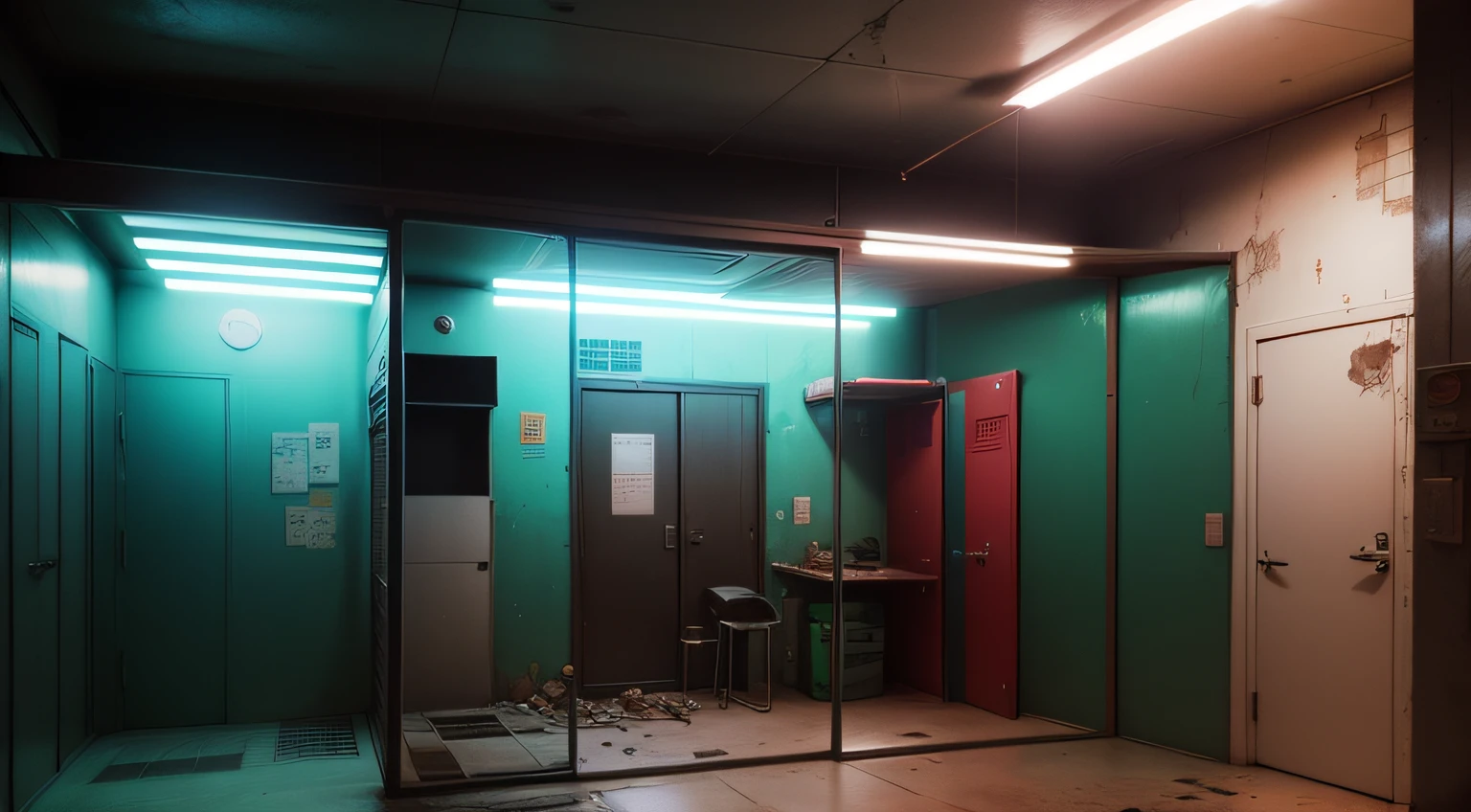 dirty jail cell, cyberpunk no people inside