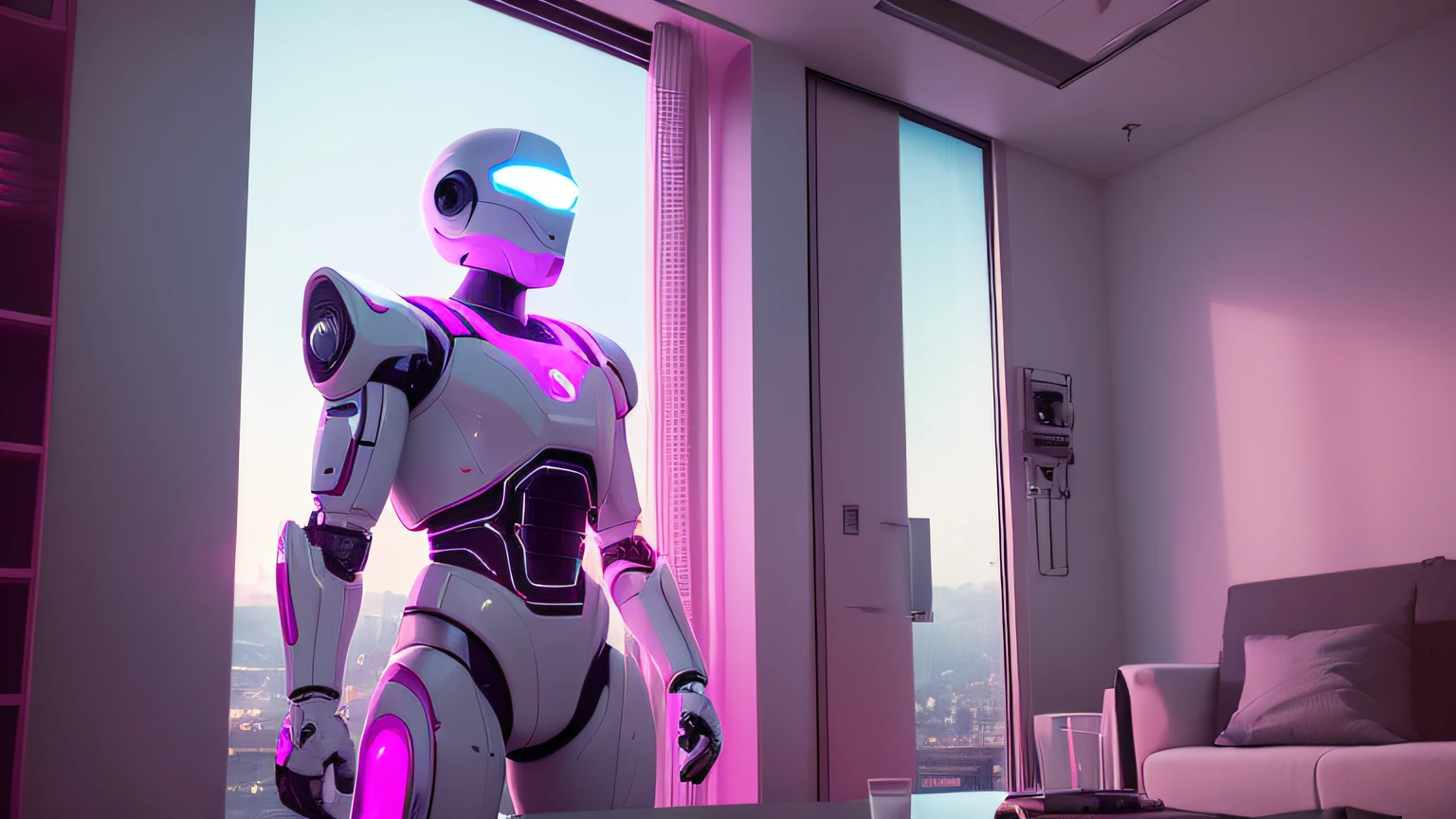 male , old photography filter, old photo, old camera. view from a balcony, male robot, 80s, Old 90s, 80s, futuristic 80s, White and Pink . a small empty room, with a male robot sitting on the sofa, white and blue. Technological details, futuristic. Music. Speakers. . a muscle robot. Alien structures, A robotic silhouette in the background, A distant robot man. music Alien structures,male , White and Pink , 8K, Realistic photo, male robot, deep color, fantastical, intricate detail, splash screen, complementary colors, 8k resolution trending on Artstation Unreal Engine 5" , retrowave. City, 1969 Nissan S30, wide body kit, Road, PURPLE NEON MONITOR LIGHT, Sun, Mountain, (Masterpiece, Detailed, A high resolution),  male robot,