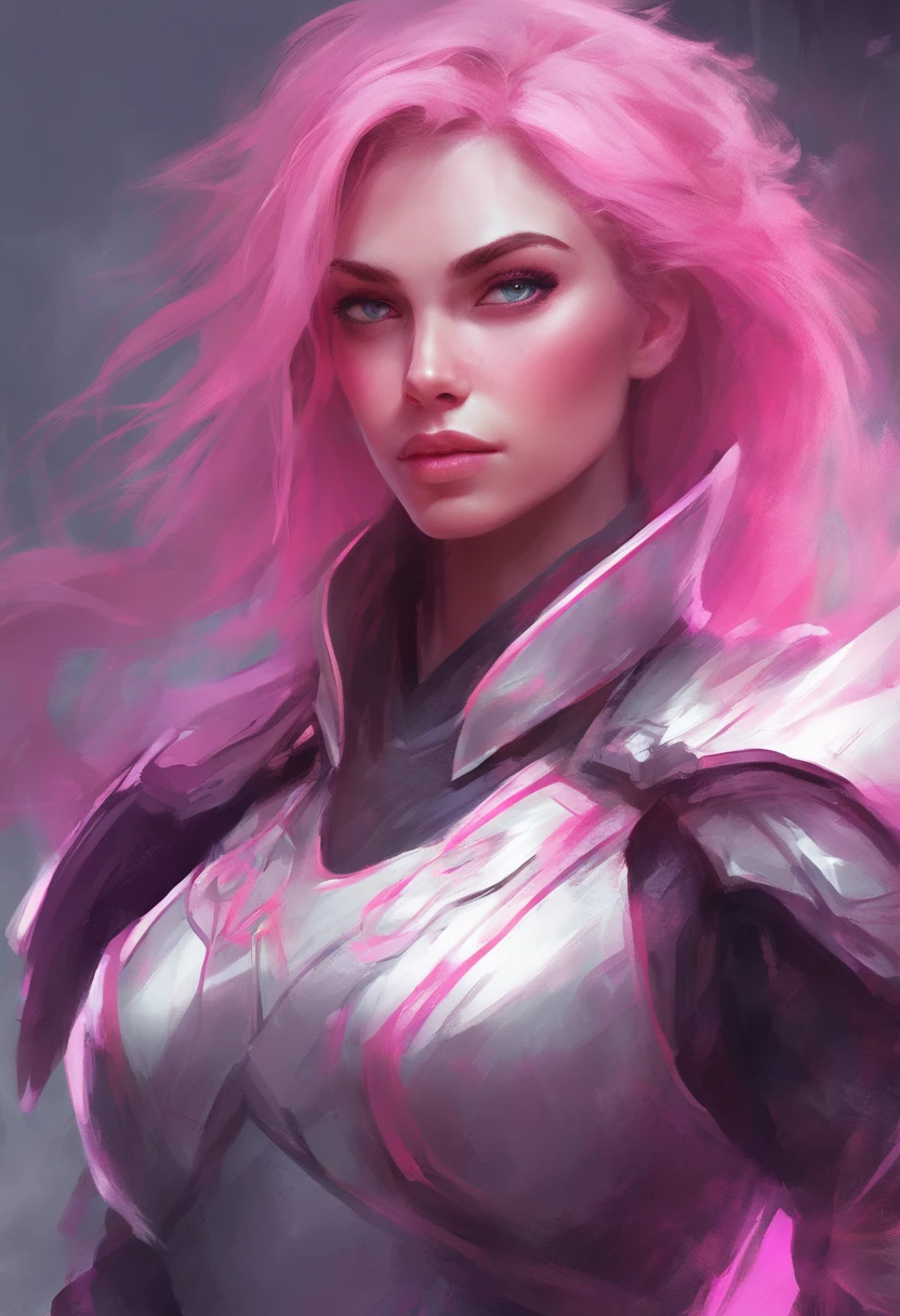 Girl with pink medium hair, blue shiny eyes,in warrior clothes