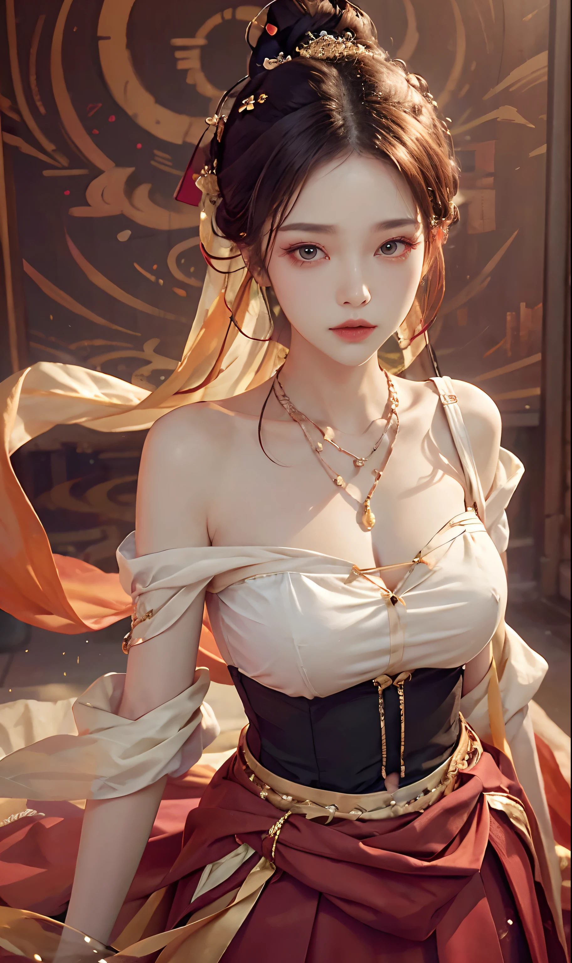 nsfw,(RAW photo, best quality),(realistic, photo-realistic:1.3),best quality,highly detailed,masterpiece,ultra-detailed,illustration,1girl,upper_body,dynamic angle,world masterpiece theater,messy_long_hair,best quality,extremely detailed CG unity 8k wallpaper,ink,Amazing,cinematic lighting,lens_flare,dunhuang_style,