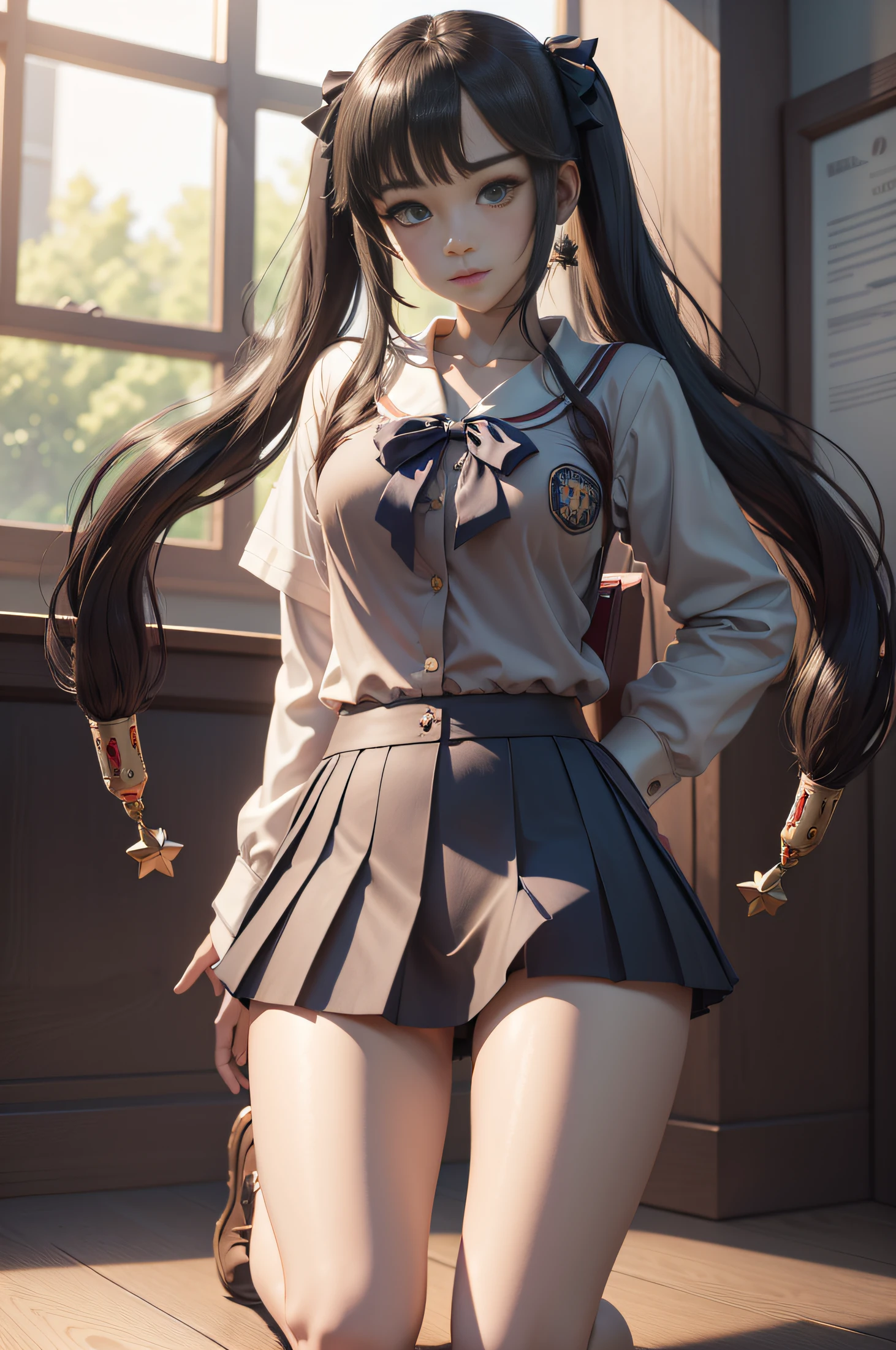 A girl in a school uniform squatted down, Девушка spread her legs, high school uniform, short skirt, The blouse is unbuttoned, You can see the underpants, little chest, Miniature figure, model figure, Slim waist, Embarrassment, sexuality, Cute beautiful anime woman, detailed digital anime art, beautiful anime girl, beautiful anime girl, Anime with small details, Best Quality, Masterpiece, Ultra-detailed, Beautiful, hight resolution, Original,CG 8K ультрареалистичный, perfect artwork, beatiful face, Face Clean, Skin, hyper realistic, Ultra Detailed, A detailed eye, dramatic  lighting, (Realistic) Realistic, Full HD, Best Quality, Best Quality, Beautiful lighting, (8k wallpaper of extremely detailed CG unit), High Details, sharp-focus, The art of dramatic and photorealistic painting, beautiful smile,