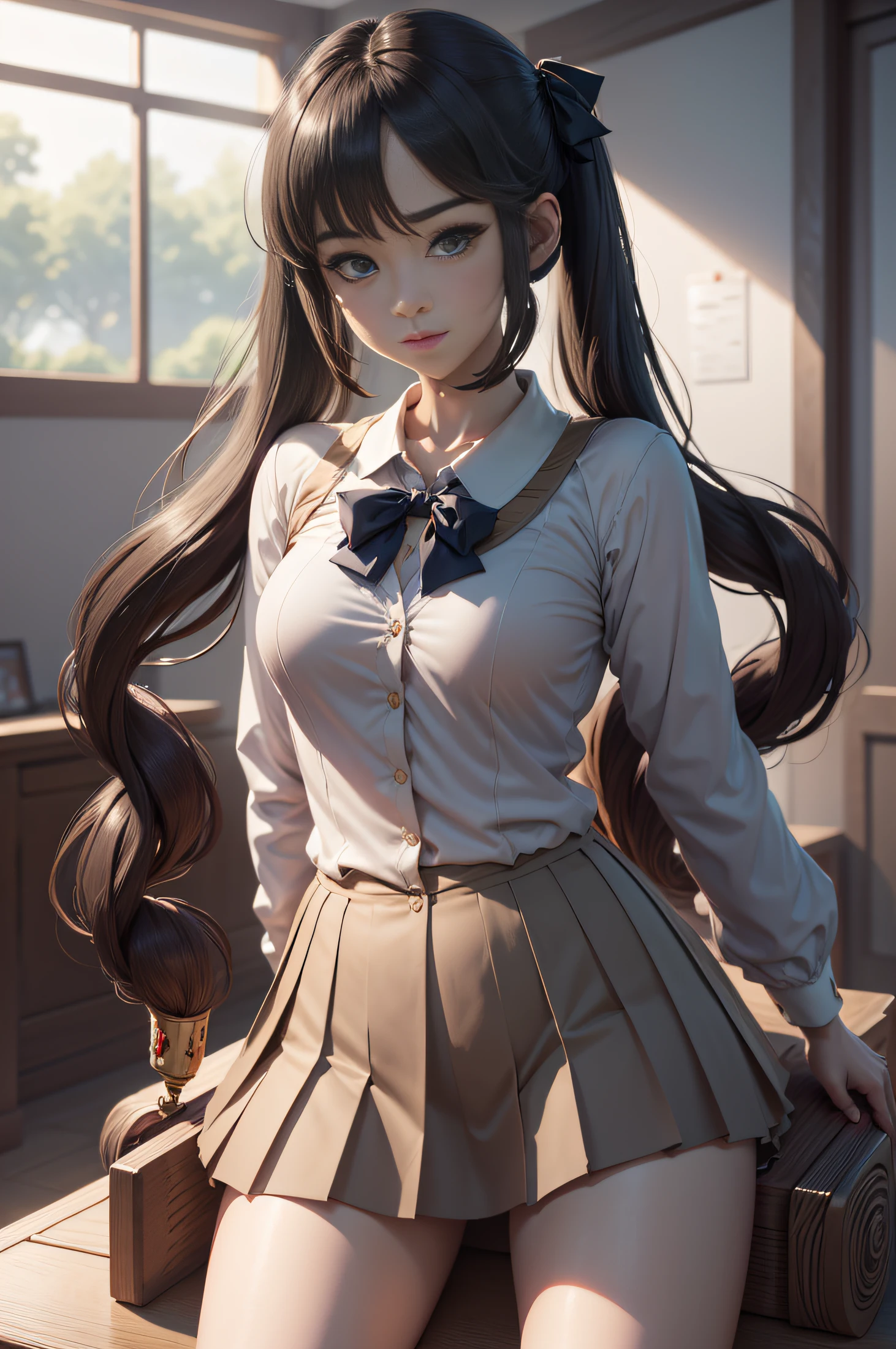 A girl in a school uniform squatted down, Девушка spread her legs, high school uniform, short skirt, The blouse is unbuttoned, You can see the underpants, little chest, Miniature figure, model figure, Slim waist, Embarrassment, sexuality, Cute beautiful anime woman, detailed digital anime art, beautiful anime girl, beautiful anime girl, Anime with small details, Best Quality, Masterpiece, Ultra-detailed, Beautiful, hight resolution, Original,CG 8K ультрареалистичный, perfect artwork, beatiful face, Face Clean, Skin, hyper realistic, Ultra Detailed, A detailed eye, dramatic  lighting, (Realistic) Realistic, Full HD, Best Quality, Best Quality, Beautiful lighting, (8k wallpaper of extremely detailed CG unit), High Details, sharp-focus, The art of dramatic and photorealistic painting, beautiful smile,