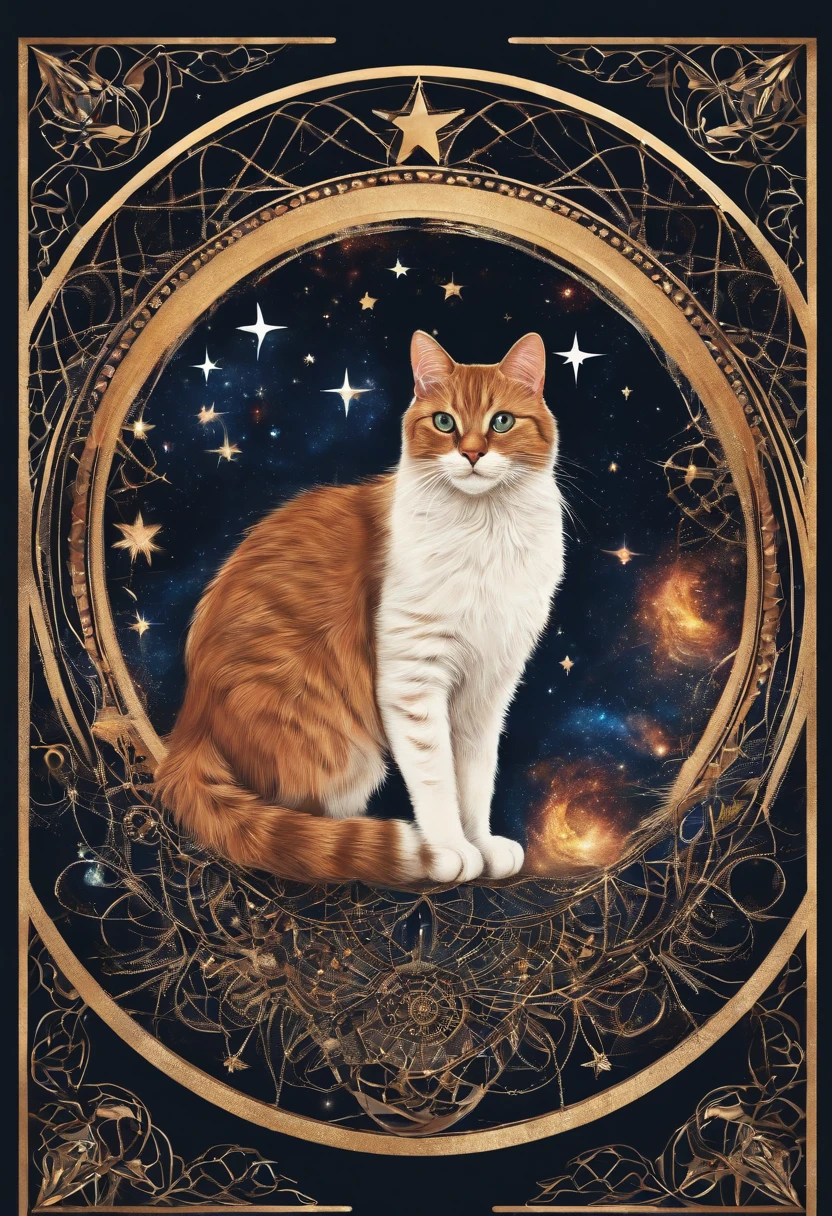 In the circle of dream catchers"T-shirt design with cat silhouette in a circle, Crescent, and Stars
