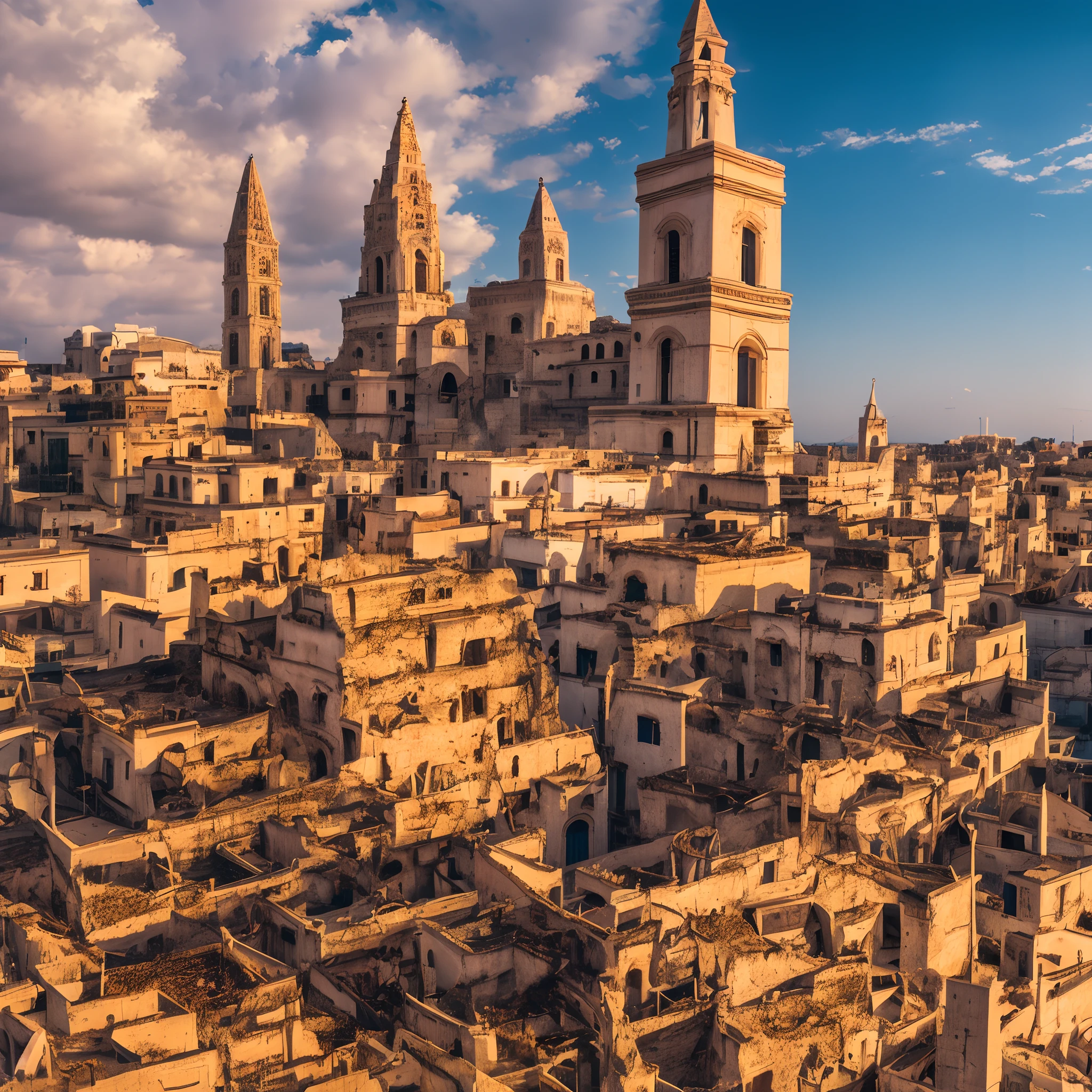 Cathedral of Matera with bell tower, extremely detailed, 8K, apocalyptic punk style, miniatures, macro photography in close-up