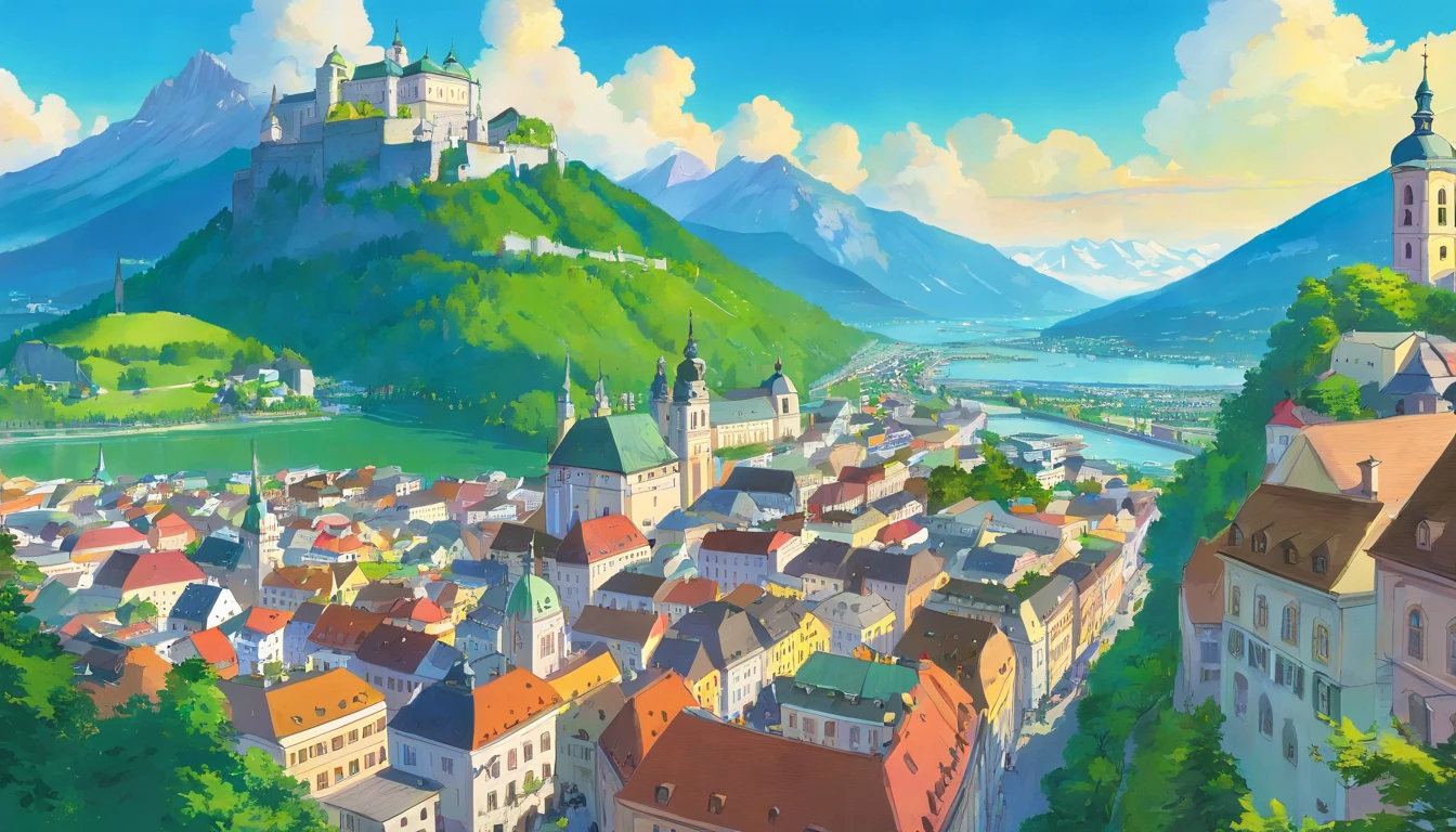 Austria,The beautiful cityscape of Salzburg,Faraway view