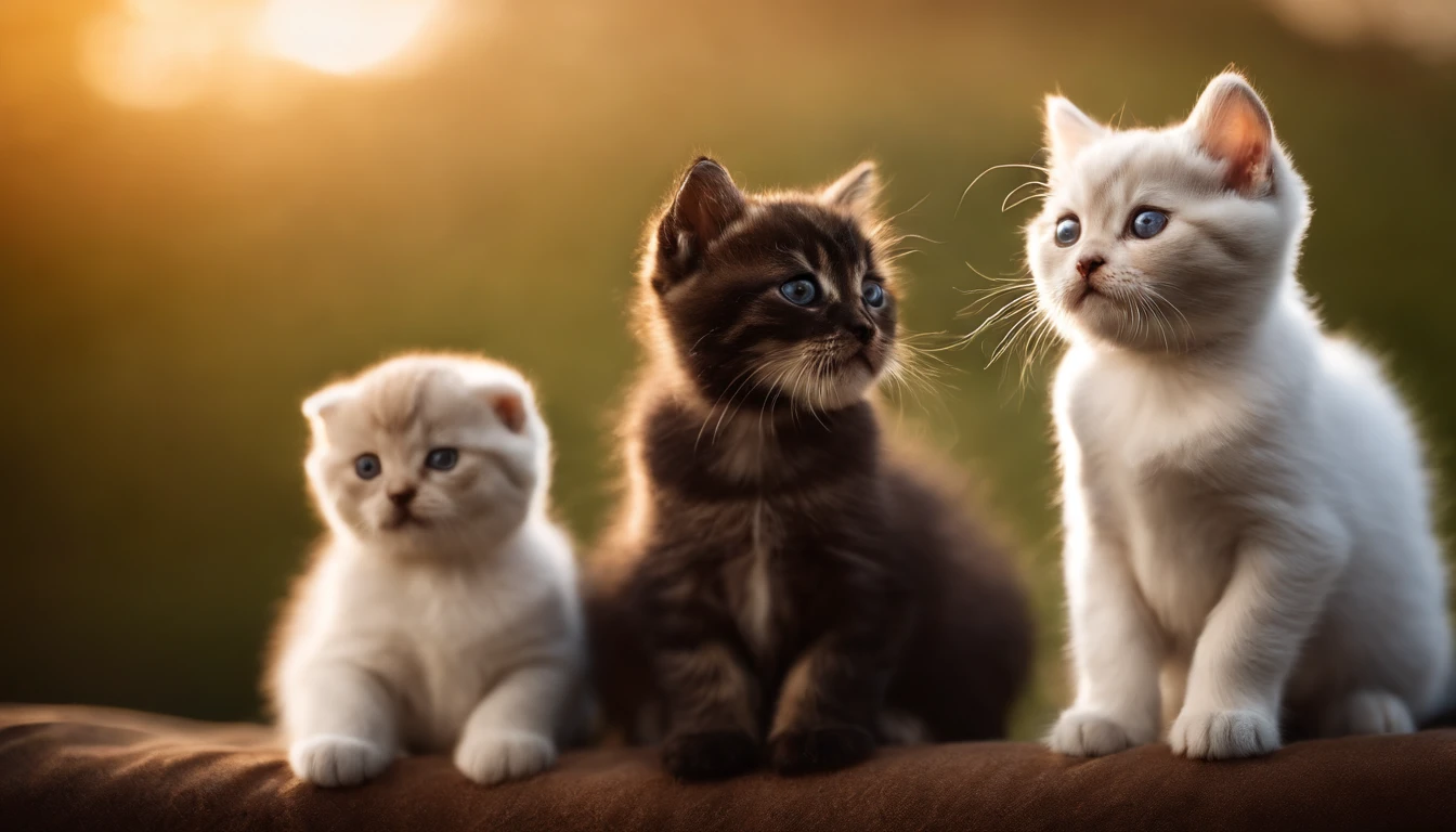 A kitten,3 horses,Scottish Fold