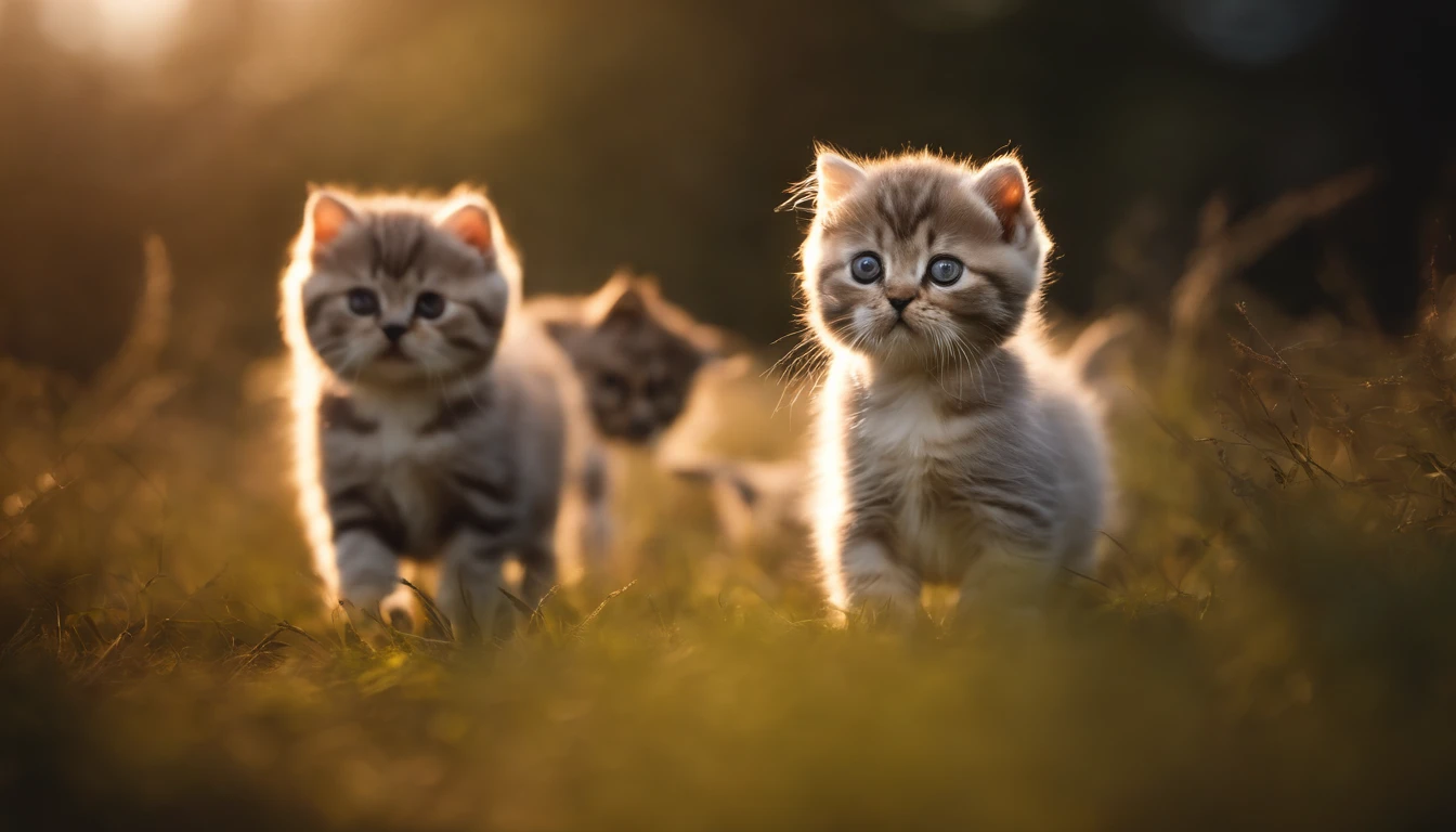 A kitten,3 horses,Scottish Fold