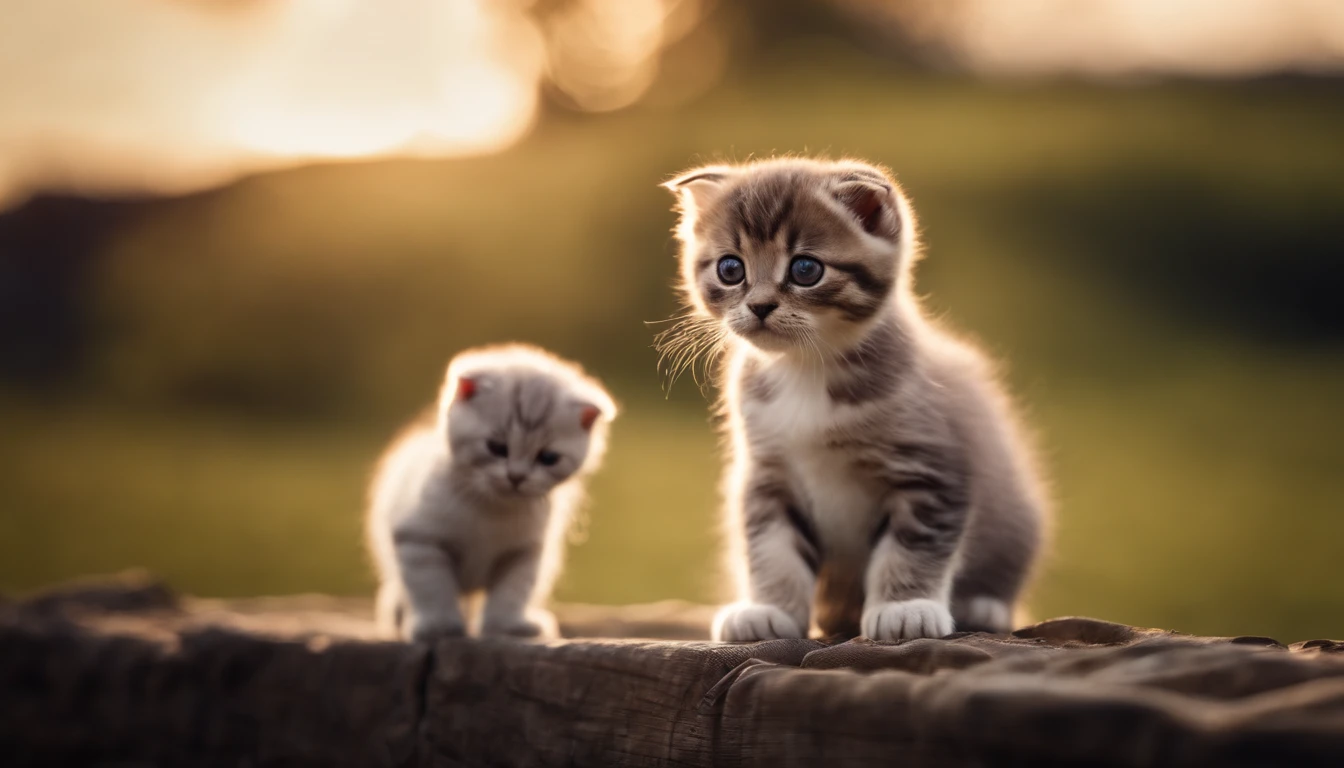 A kitten,3 horses,Scottish Fold
