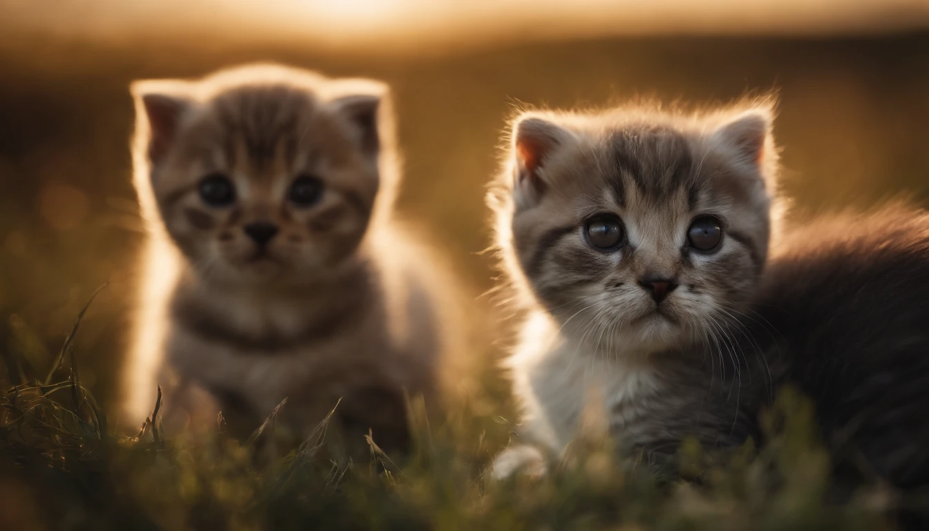A kitten,3 horses,Scottish Fold