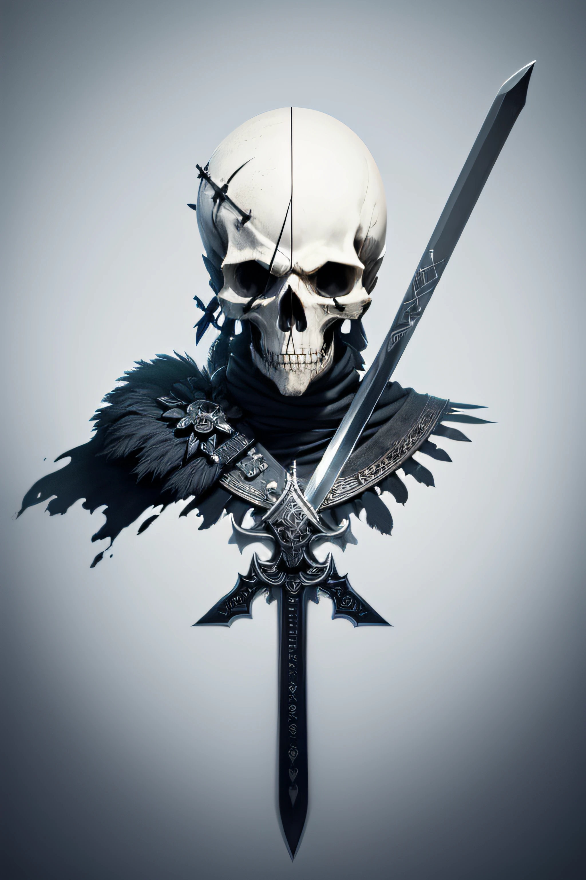 only skull with nailed sword, imagen vectorial, 2d, sencilla, limpia, con un fondo blanco