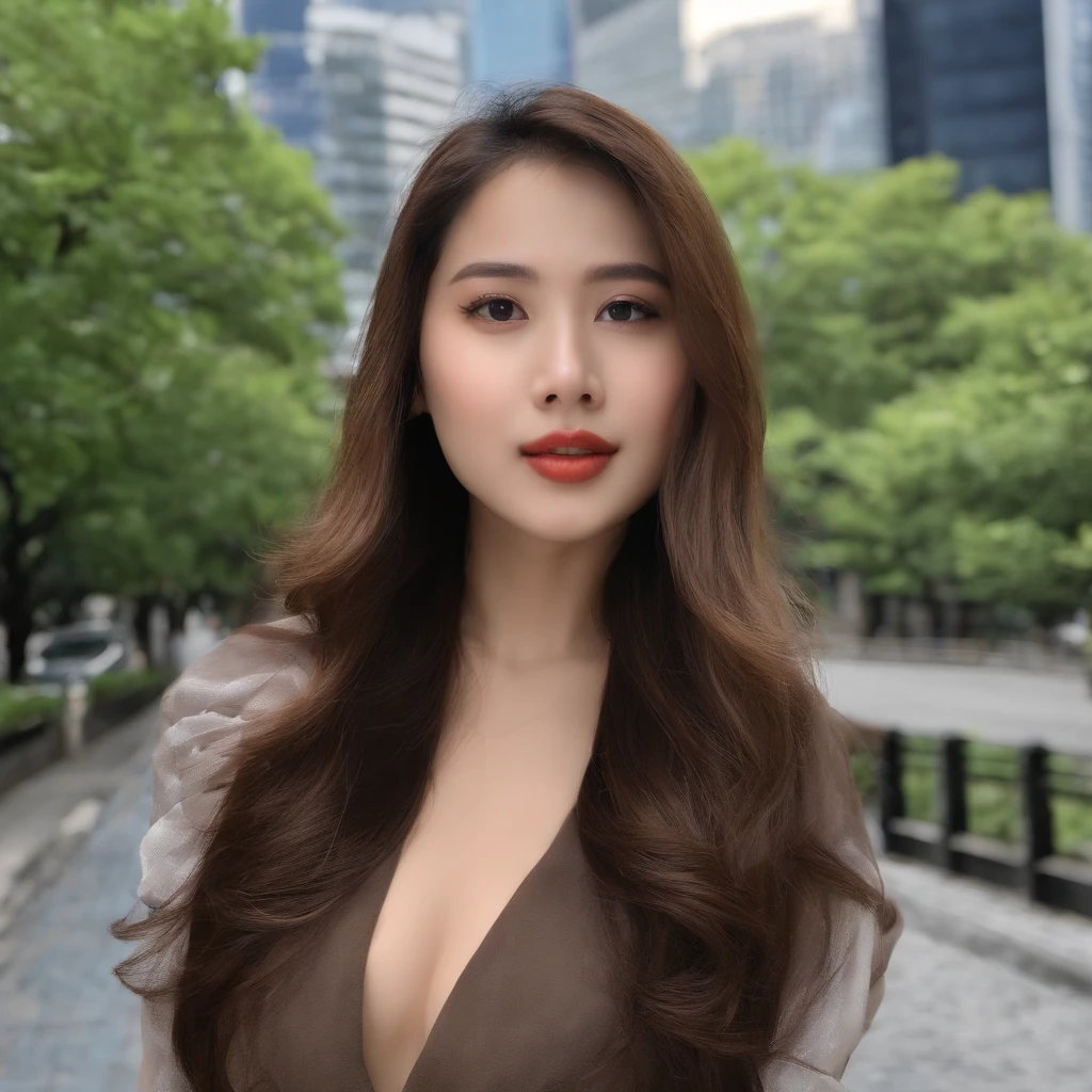 1girl, Tokyo Street, natta, view over city, City lights,largeeyes,Delicate facial features,Beautiful body, The upper part of the body, closeup cleavage, 8k, RAW photos, best qualtiy, tmasterpiece, realisticlying, photograph realistic,