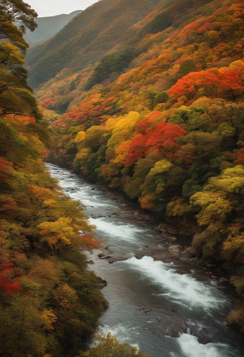 There are many nectar trees planted in the mountains、There are a lot of nectar fruits.。The Arida River flows through it.。Beautiful autumn scenery of Arita in Wakayama Prefecture