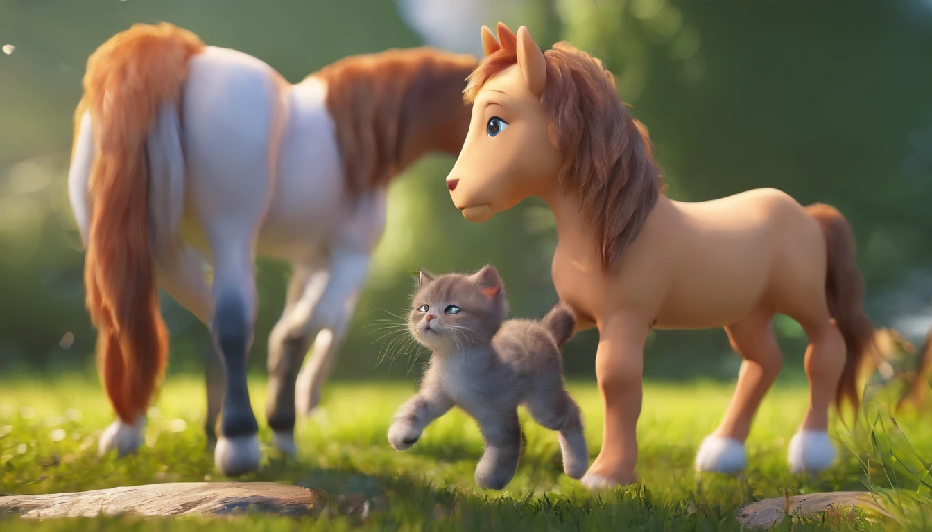 A kitten,3 horses,Scottish Fold