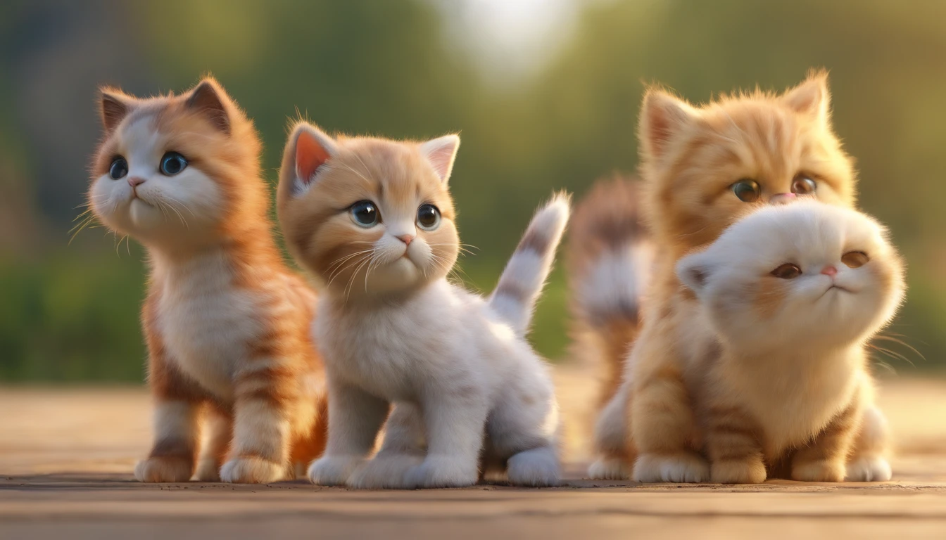 A kitten,3 horses,Scottish Fold