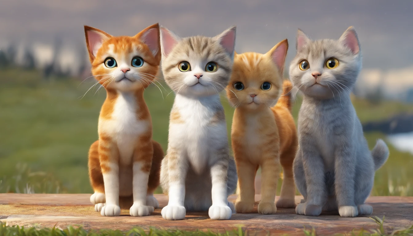 A kitten,3 horses,Scottish Fold