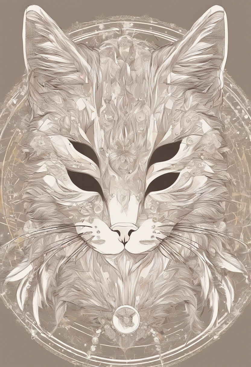(Cat in the circle of dream catchers),"T-shirt design with cat face silhouette drawing circle, Crescent, and stars in the