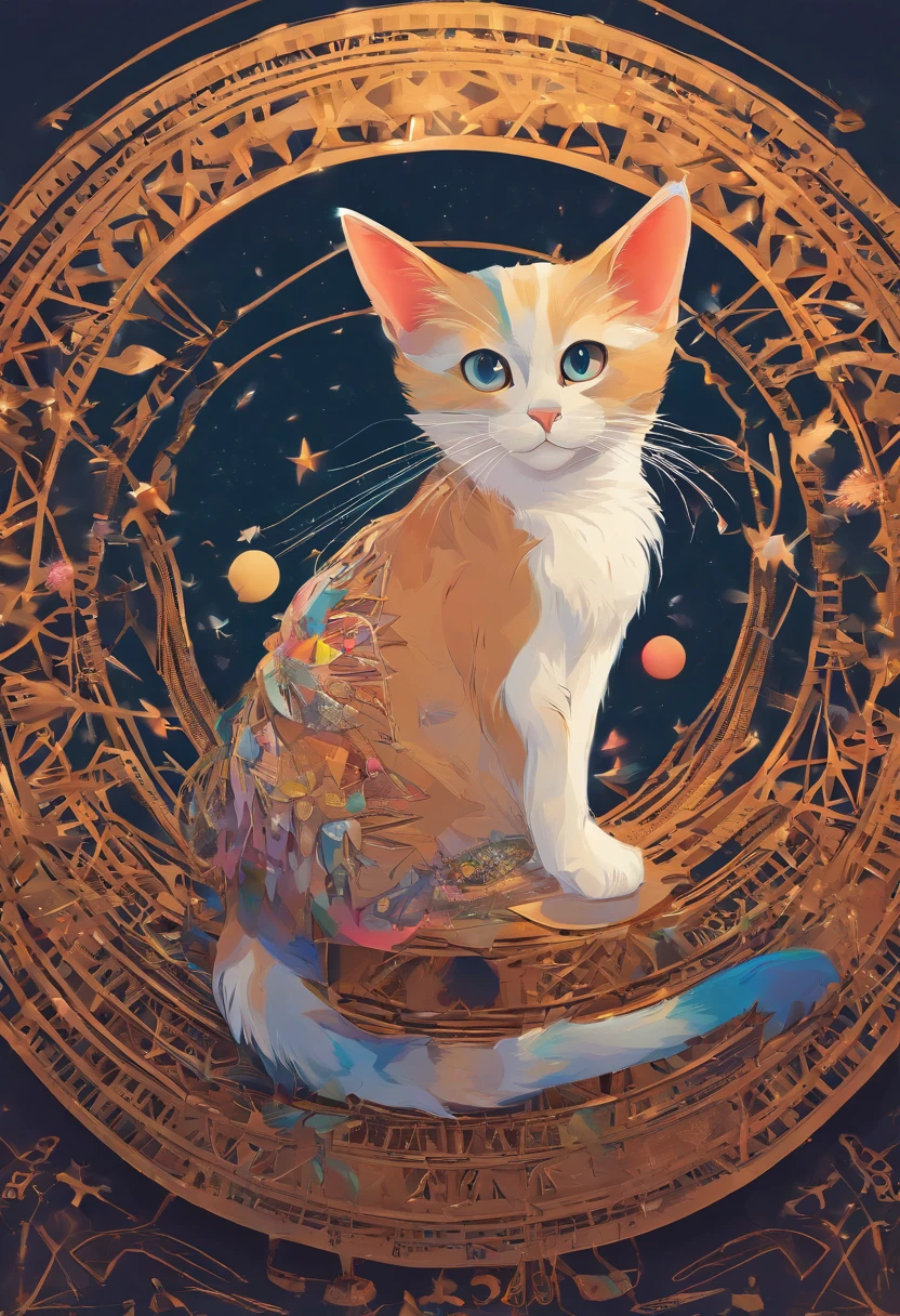 (Cat in the circle of dream catchers),"T-shirt design with cat face silhouette drawing circle, Crescent, and stars in the