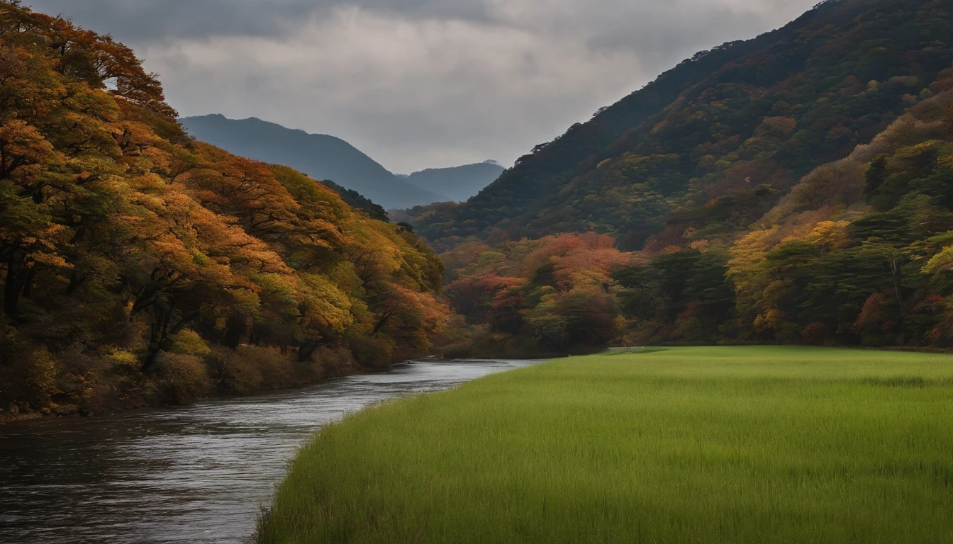 Autumn scenery of beautiful Arita City, Wakayama Prefecture、There are many nectar trees planted in the mountains、There are a lot of nectar fruits.。The Arida River flows through it.。Beautiful scenery of Wakayama