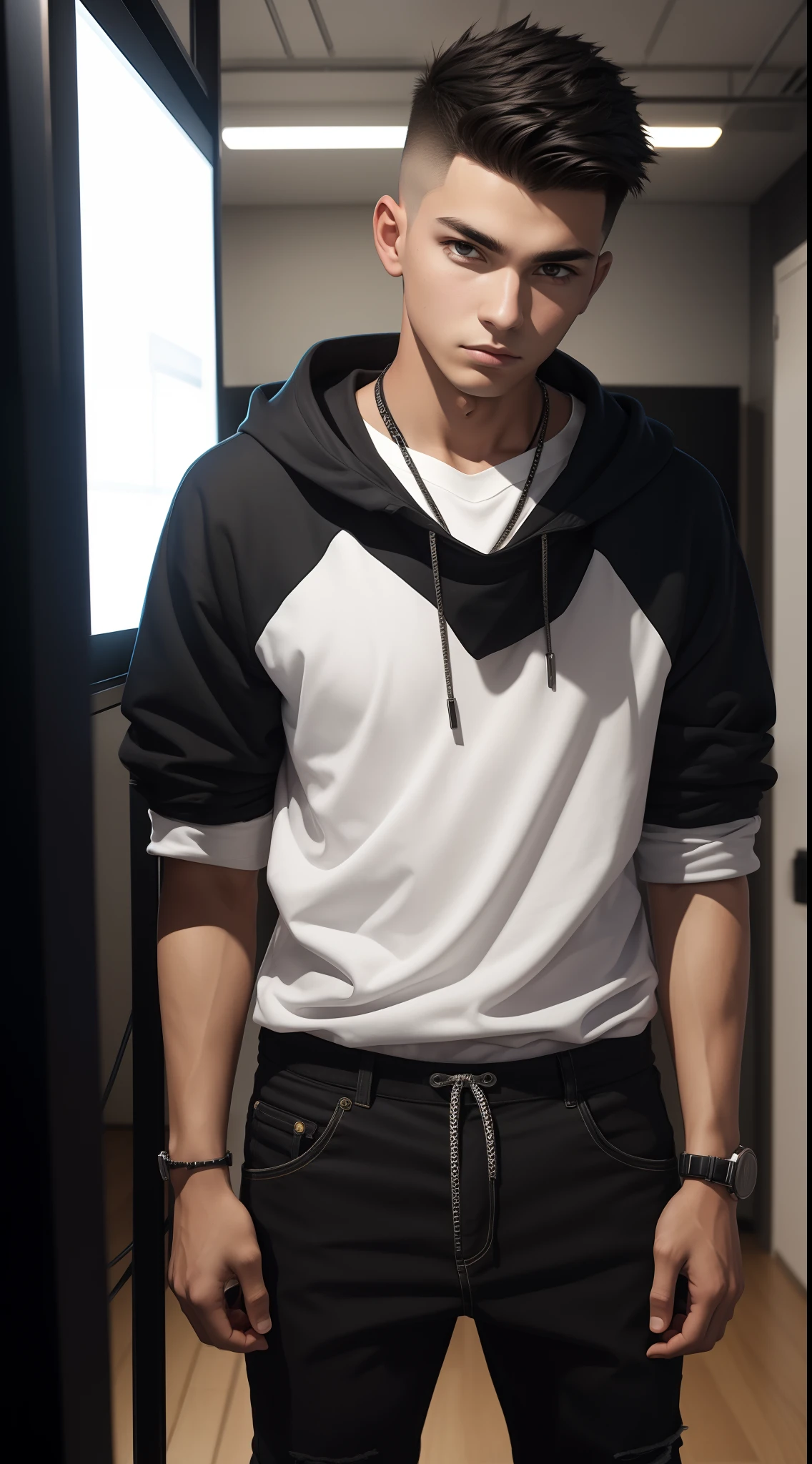 Japanese, 1guy, anime style, fit, muscle, Anime guy wearing hoodies Jacket, jeans pants, wavy hairstyle with Side Fringes, black eyes colour, guard face shield, pose picture of his skill of judo Japanese Martial Arts, straight on Japanese temple, anime art wallpaper, detailed, 8k, best quality
