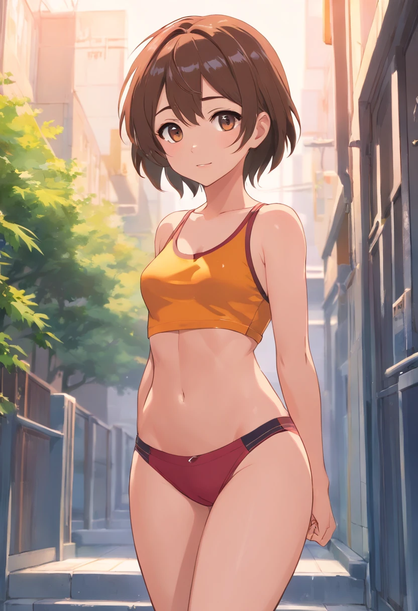 Uncensored、Very short and tight inner、A sexy、(((athlete)))、Exposed cleavage、Suppin,独奏,Underwear,the whole body is wet,Panting with,full of sweat,(((The face and chest of a junior high school student with a cute face like an actress are covered ))),Light shining on the girl from the front,Show me very short and tight minimalistic shorts,shiny and beautiful thighs,Detailed details,fullllbody,Short stature,((A sexy)),Beautiful calves,bare-legged