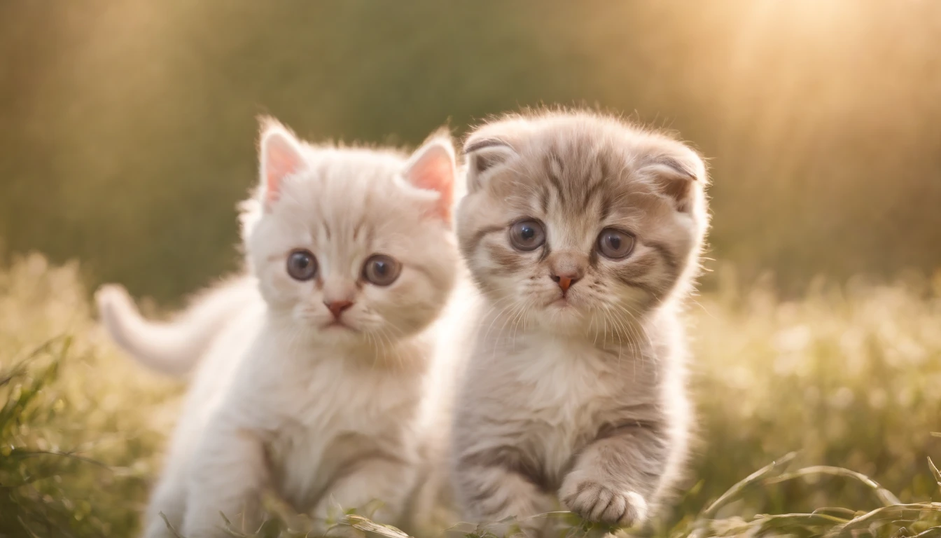 A kitten,3 horses,Scottish Fold