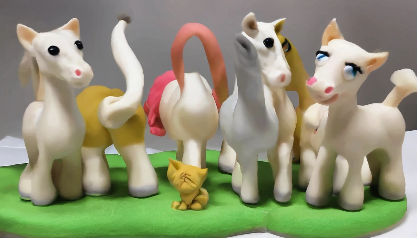 A kitten,3 horses,Scottish Fold