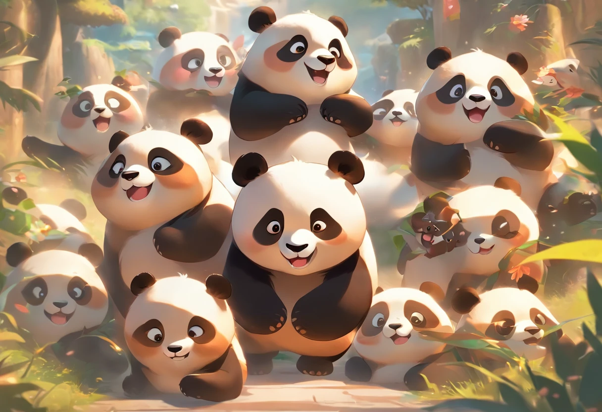 Cute Full Body Panda and Friends'2A panda sets off on a journey,Has big eyes,Blushlush,lazy,greet, 。.3D, 4K