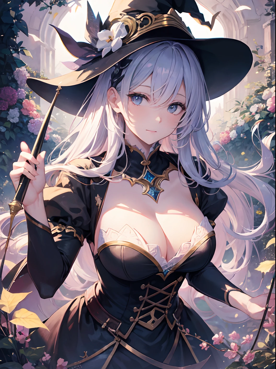 Nsfw:0.7(Master Masterpiece、best Quality、highestres、offical art、Beautifully Aesthetic:1.2)、(Master Masterpiece、beste Quality、best Quality、offical art、Beautifully Aesthetic:1.2)、(Master Masterpiece、beste Quality、beste Quality、offical art、Beautifully Aesthetic:1.2)、(1girls:1.3)、higly detailed、(Fractal Art:1.3)、colorfully、Supreme Details、「Enchanting witch from another world, big boob, Cleavage,It depicts a captivating beautiful witch manipulating magic in the castle gardens without limits。The castle spreads out、The garden there is、It creates an atmosphere as if a door to another world has appeared..。

Standing at the center is。His face is meticulously drawn.、He has a profound expression on his face, as if he strongly wishes for something.。In er hand is a luxurious wand.、From that wand is emitting mighty magical powers。 The magic cast is、It was released as an explosive force from the tip of the wand.、The energy that reverberates through the garden as a beam of colorful light is very powerful.、A beam of light makes a large trajectory in the sky.The charm of this painting is、The mighty and enchanting beauty of the witch、ve、It skillfully captures the mystique of the garden.。 、And the witch's facial expressions and movements are very realistic.、It has the power to draw the viewer into the place
In addition、the light and shadow production is also stunning。The beam of light emitted by the cane is、Illuminate the gardens and castle、pure、Creates a sense of distance from the visual light source to the witch.。Quality produces realistic images、It can convey visual beauty and story appeal at the same time
This is、Not only visually appealing works、It is a work that further enriches the visual experience by drawing a story.。 」We are thinking about the theme to the fullest。The images are very realistic and、Very detailed and、Must be a high resolution 16k。Sony F and 24-105mm f / Use a Sony Alpha 4 mirrorless camera with 1G OSS lenses。ISO sensitivity to 32,000、Shutter speed 1/Set to 125
