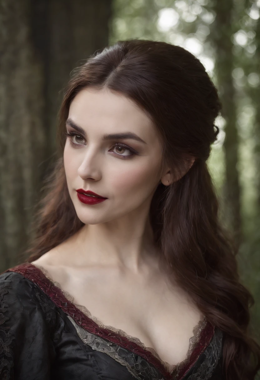 beautiful female vampire, Beautiful female vampire queen, a vampire woman, Vampire Lady Beautiful vampire queen, a woman vampire, carmilla vampire, Bare chest,Showing fangs,The Elder Scrolls Serena costume