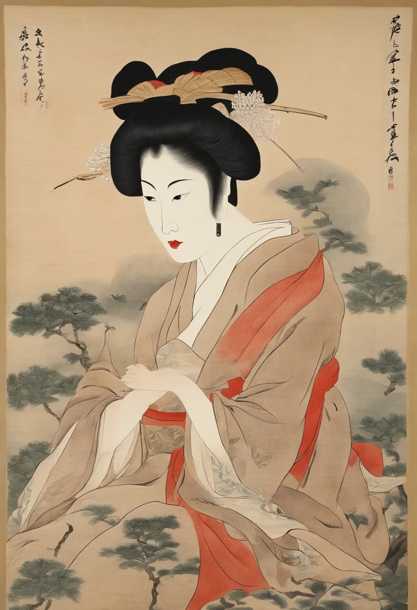 Best Quality, Kitagawa Utamaro's style, ukiyoe painting, smoke weed,
