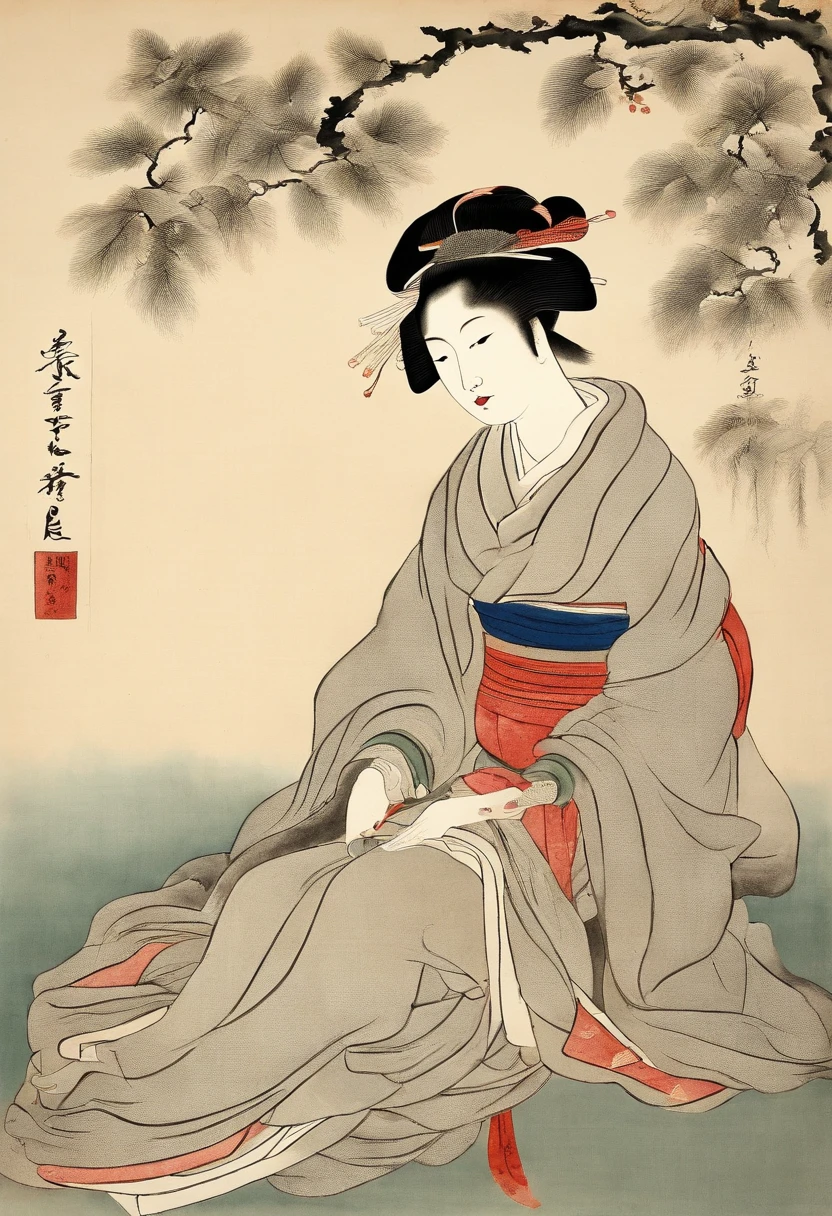 Best Quality, Kitagawa Utamaro's style, ukiyoe painting, smoke weed,