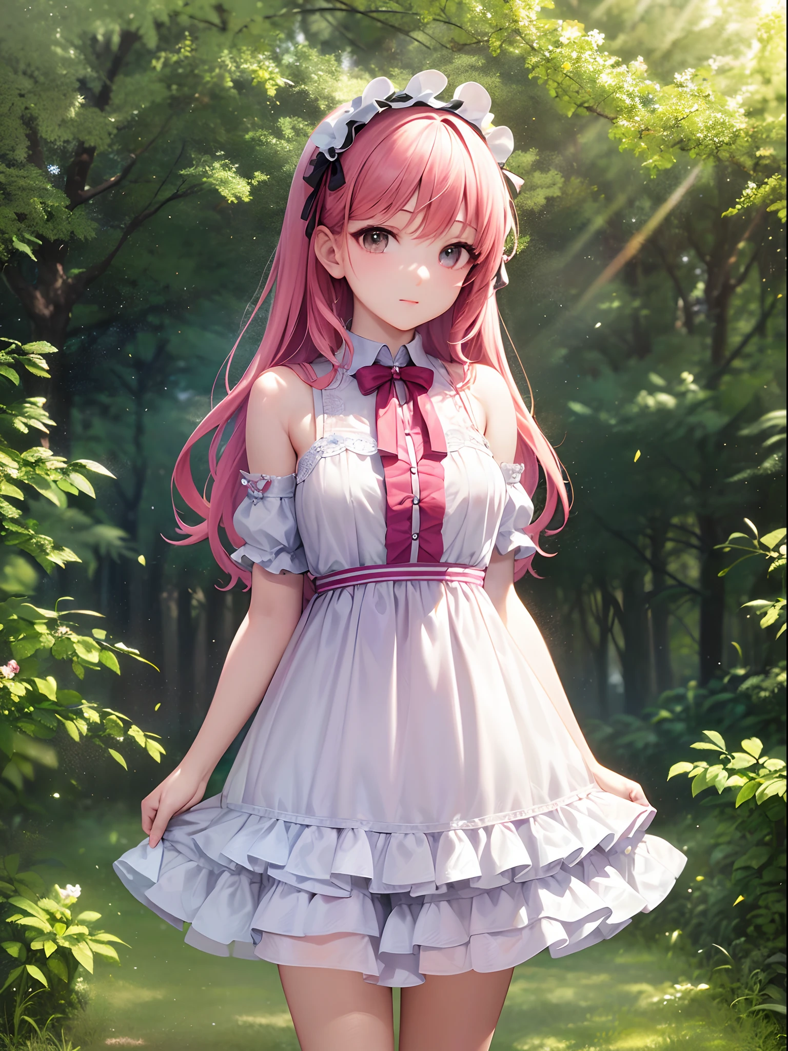 (masterpiece、top-quality、hight resolution、photos realistic、real looking skin:1.1)、Super delicate cute girl in a ta dress with pink hair、 8K Ultra High Definition、Delicate texture、nsfw