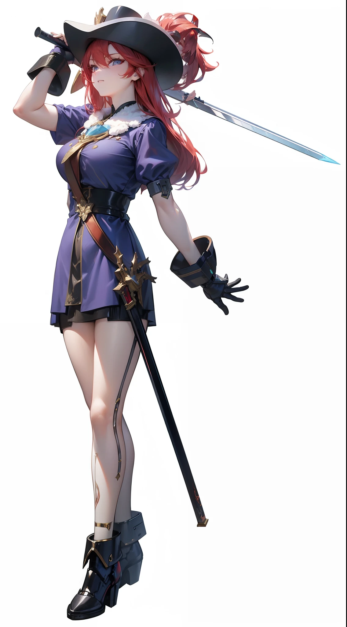red tinted hair,hentail realism, shadowing,character sheets, reference sheet, Standing painting, 8K, Super detail, 1080p, Women's HD, Slim,Female 4K, 8K, 16k, A high resolution, Best quality, High quality, Anatomically correct, Masterpiece, ccurate, hyper HD,As graceful as a swan,unreal-engine, Ghibli-like colors, anime big breast, Standing painting, angle of view,Mecha girl,Swordsman