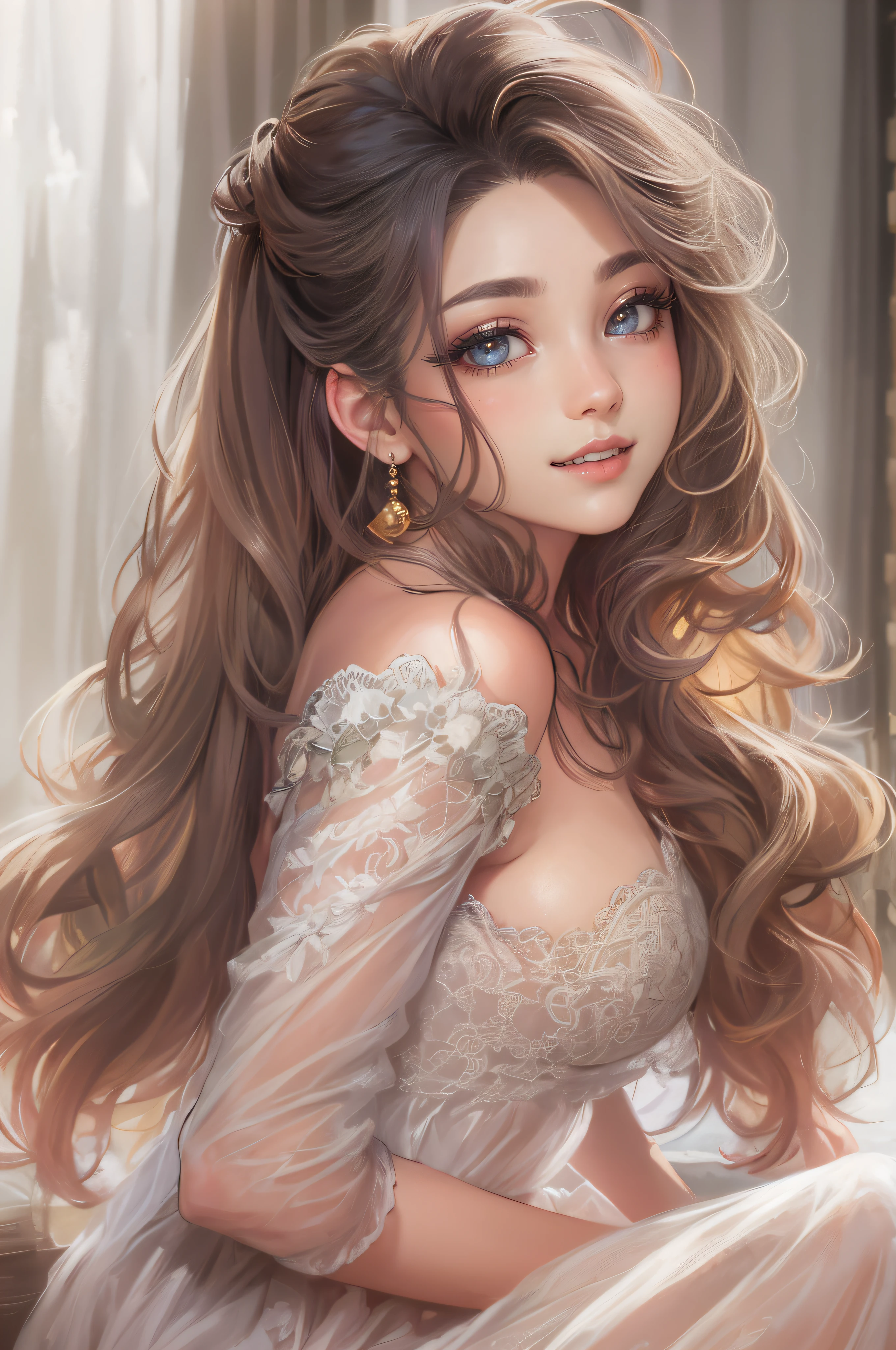 ((A sexy and beautiful woman sitting on top of me and looking down at me)), ((The cutest 22-year-old beauty)), ((Charming smile)), ((Very long hair) ), ((Revealing dress)), ((Abundant bust)), Gradient eyes, Seductive makeup, Single view, NFFSW, UHD, Retina, Masterpiece, Accurate, Anatomy, Scientifically correct, Texture skin, super detail, high detail, high quality, award winning, top quality, high resolution, 1080P, HD, 4K, 8k, 16k