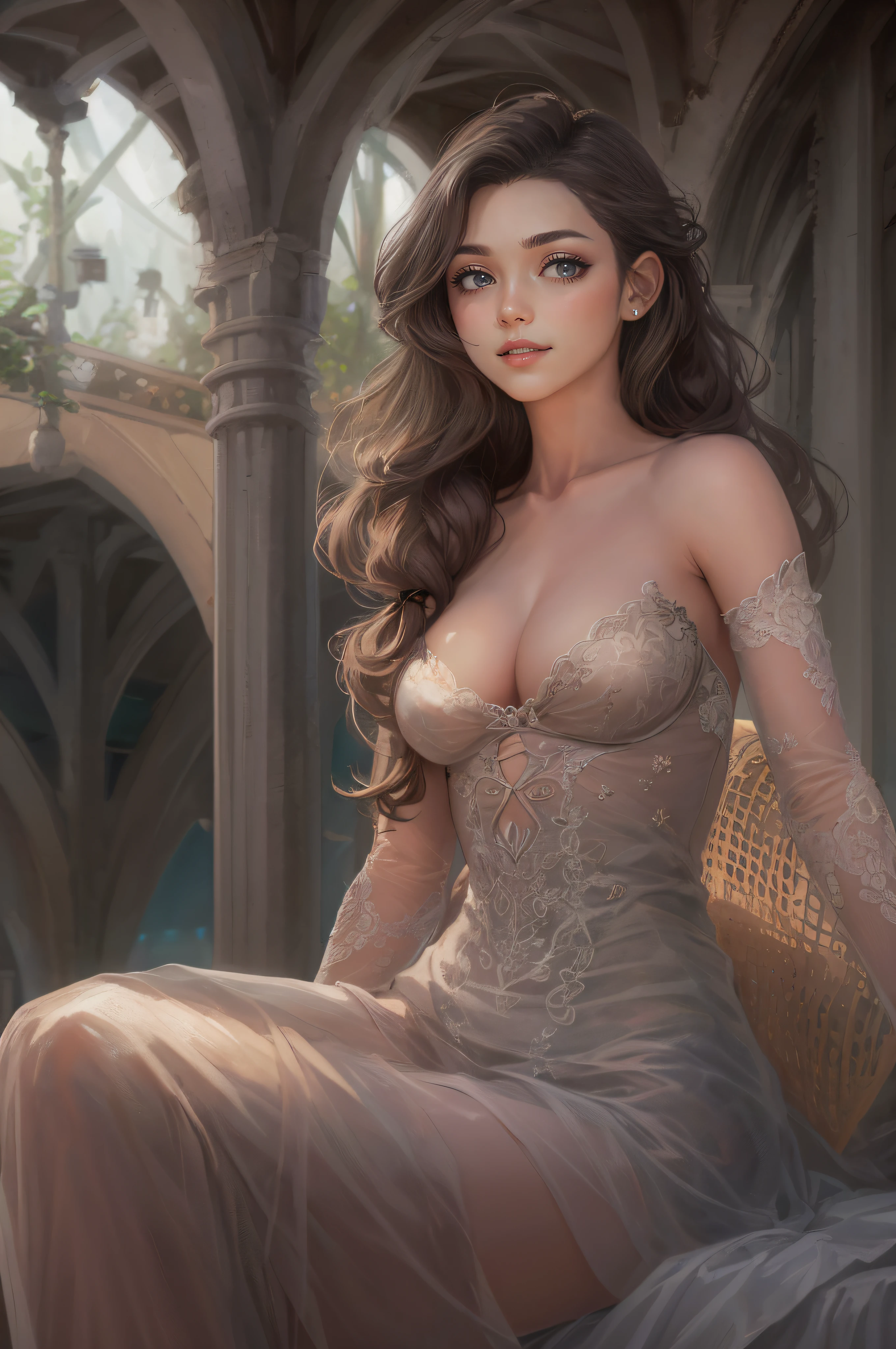 ((A sexy and beautiful woman sitting on top of me and looking down at me)), ((The cutest 22-year-old beauty)), ((Charming smile)), ((Very long hair) ), ((Revealing dress)), ((Abundant bust)), Gradient eyes, Seductive makeup, Single view, NFFSW, UHD, Retina, Masterpiece, Accurate, Anatomy, Scientifically correct, Texture skin, super detail, high detail, high quality, award winning, top quality, high resolution, 1080P, HD, 4K, 8k, 16k