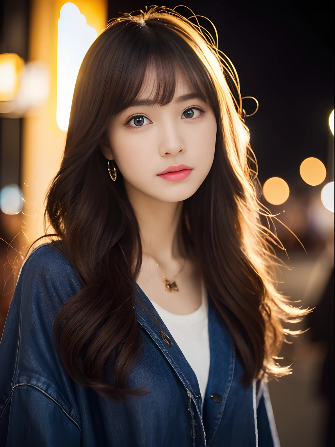 (((32K,very high res, high detailing, highly accurate,Masterpiece Girl 1))),Raw photo & realistic atmosphere,beautiful dark blue eyes,Detailed mouth,Glossy lips,Detailed eyebrows,Soft white skin that shines in every detail,,Eyes drawn in detail、Very beautiful eyes with azure eyes,Detailed lips、Very beautiful face,Very well-formed face、Lifelike face,shiny beautiful lips,Beautiful eyebrows,Infinite reality,Best design,(Insanely cute Japan 17-year-old high school girl,Toned body,thighs thighs thighs thighs,Slender legs,Beautifully shaped breasts,Very cute beautiful girl,Little Girl:1.4),Best Natural Makeup,Japanese ido,Korean Idols,Young sensual idol,Moist eyes,Dark beautiful eyes,Beautiful butt,beauty legs,,camel's foot,:1.3),超A high resolution、,Natural and realistic face,Back lighting,Pure eyes are too cute,(((photorealisim,Photograph the whole body))),,Reality Live Action,(Earrings that look fashionable,,a necklace,A bracelet,gyuru,Glossy nail art,Clothes like a girl,,Girlish clothes,Clothes like a maiden,light brown with a sheen,,Fluffy perm,Medium hair,独奏,Lori:1.7),Shibuya's night entertainment district(huge tit,A charming,Turned:1.5)