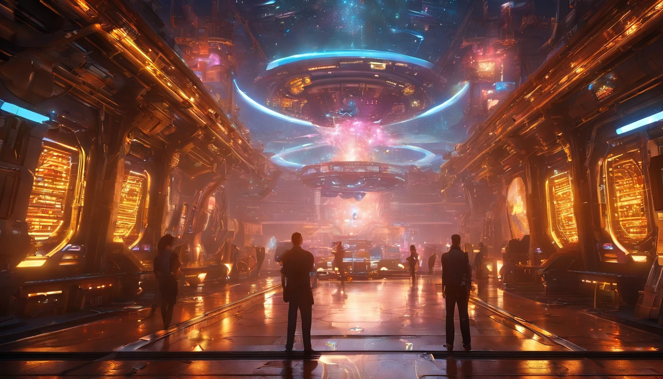 (highest standard picture quality), (master works), (8k wallpaper), Panorama, Interstellar School, school built on huge space station in space City, translucent luxury space station ecosystem artificial creation is beautiful, lakes, rivers, mountains, hills everywhere, streamline from land to water Chinese luxury architecture, all-round rational use of space station, Golden ornate architecture, let the entire space station shine golden light, embellished with luxury gems, integrated into the entire starry sky, Chinese decorative patterns all over the space station and interstellar Academy, countless spacecraft in and out of the space station, perfect composition, professional, Mestville, commissioned, best quality, fixed after, retouching, improvement, idyllic, tone mapping, highly detailed, digital painting, art station, Long dam concept map, Smoothness, Sharp Focus, beautiful Illustrations, Photos, Backlight, Dynamic Lighting, Fog Son, Complex, Film grain, Professional, Facing the Audience, Volume Lighting, Underground Scattering, Good Highlights, Good Shadows, Movies, Beautiful studio, Soft Light, Edge Light, Elegant, Beautiful Background, Octane Render, HR Giger Style, 8K, top quality, masterpiece, illustration, glossy beauty, highly detailed, CG wallpaper, (realistic, fidelity: 1.37), excellent, exquisitingly detailed presentation, masterpiece, top quality, official art, very verbose