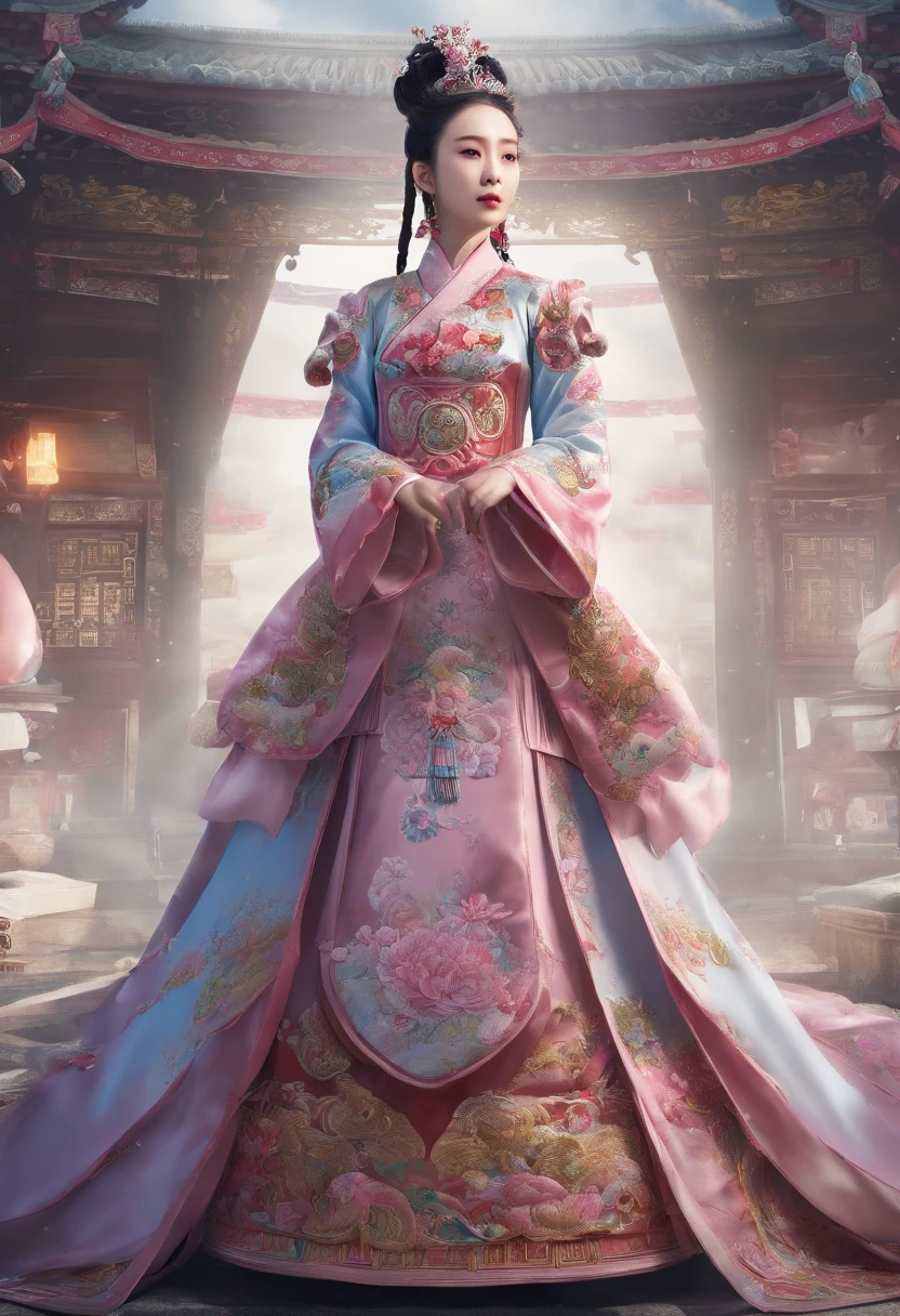 China-style，Chinese drama，Peking Opera costumes，Mu Guiying costume，Drama Facebook，中景 the scene is，Full body like，super-fine，ultra - detailed，high qulity，Ultra-realistic visual effects with 8K high detail，oc rendered， - AR 16:9 --q 2 --s 1000