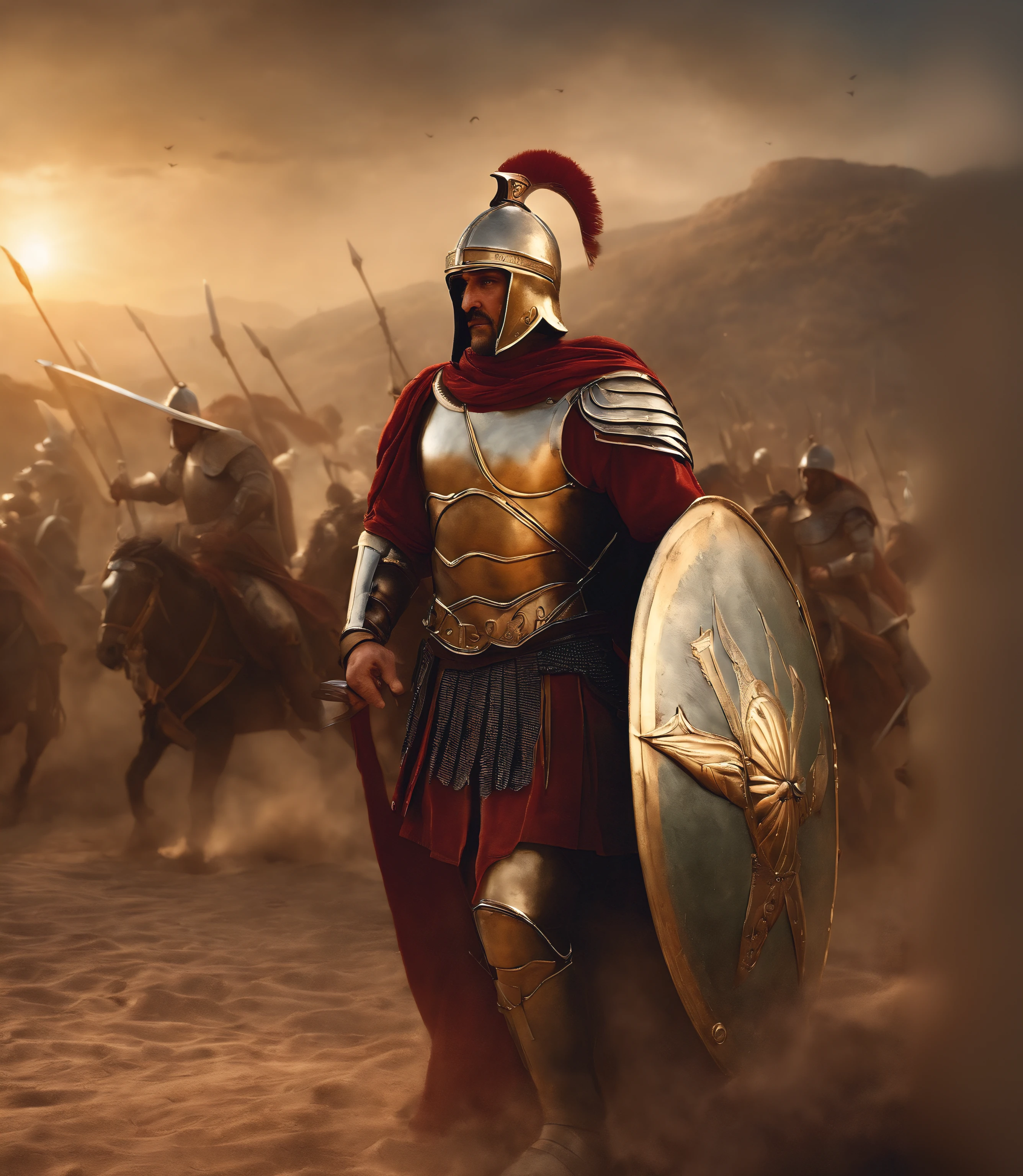 a group of soldiers, highly detailed military uniforms, realistic military equipment, gritty atmosphere, intense action, combat scenes, dynamic poses, soldiers in formation, a variety of weapons, battlefield chaos, explosions and smoke, warzone, war-torn landscape, ruins and debris, camouflage patterns, military vehicles, tanks, helicopters, aircraft, battle cries, bravery and heroism, camaraderie, determination, strategic planning, adrenaline rush, gripping tension, high-res war photography, gritty realism, dramatic lighting, epic battle scenes, war movie aesthetics