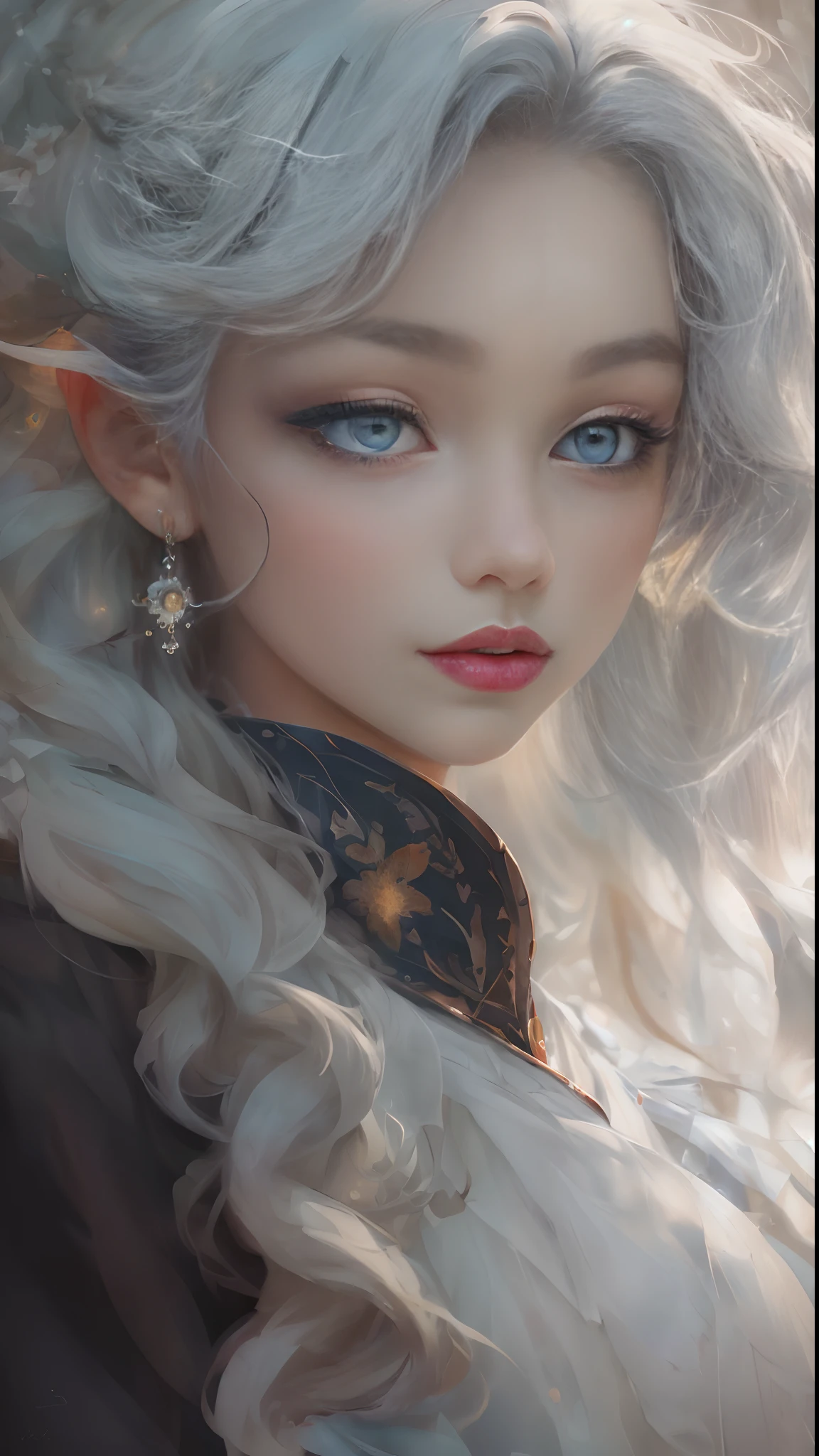 (Best quality,4K,8K,A high resolution,Masterpiece:1.2),Ultra-detailed,Realistic(face,Eyes,nase,Lips),Portrait,White hair,White mask,fine art,Beautiful detailed eyes,beautiful detailed lips,Detailed expression,Ethereal beauty,captivating posture,subtly lit,Dreamy atmosphere,Dark background,expressive brush strokes,mystical ambiance,Artistic interpretation,Awesome Ghibli style costumes,Whithead anime illustration,Subtle colors and tones,mystical aura,Old witch vibes