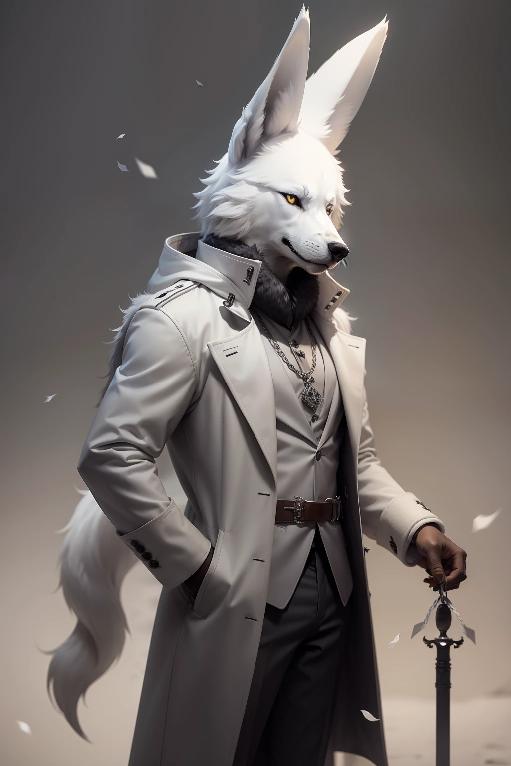 Grey coat, white fur, white wolf