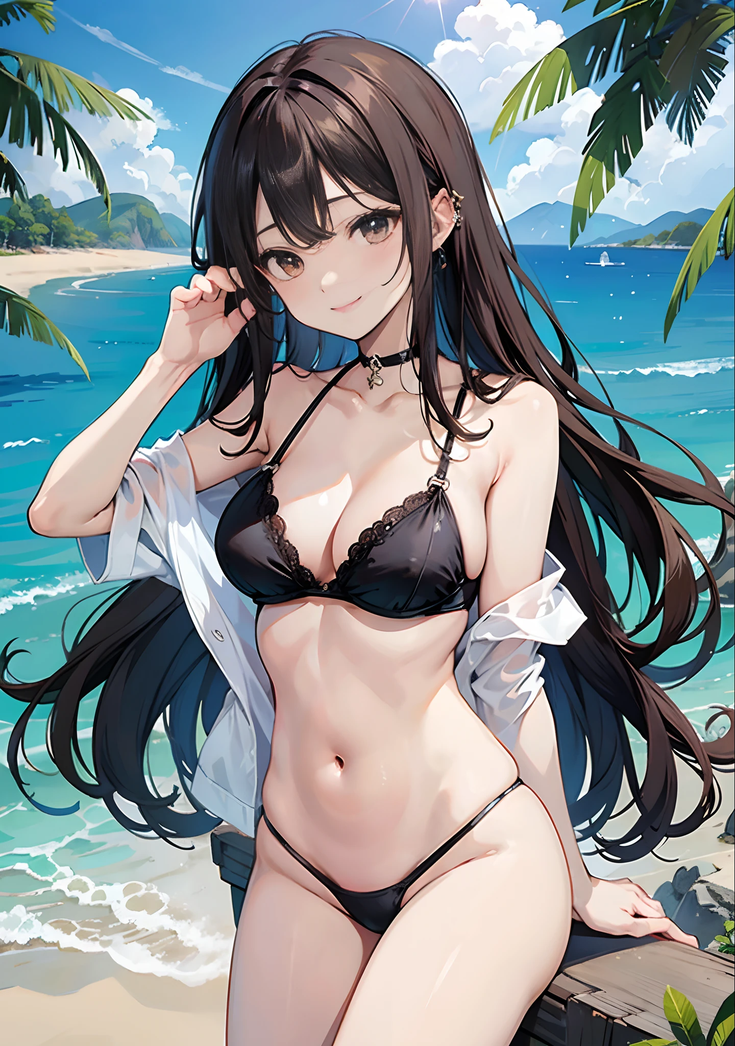 Hide your with both hands、toppless、Slide the bra up、maikurobikini、(NSFW:1.2),mare、thighs thighs thighs thighs、perspiring、piece sign、21years old、girl with、Brown hair、Longhaire、Black eyes、de pele branca、耳Nipple Ring、a choker、Valley、Colossal tits、Big ass、thick leg、Sunshine、Erotic Poses、sexy pose、A smile