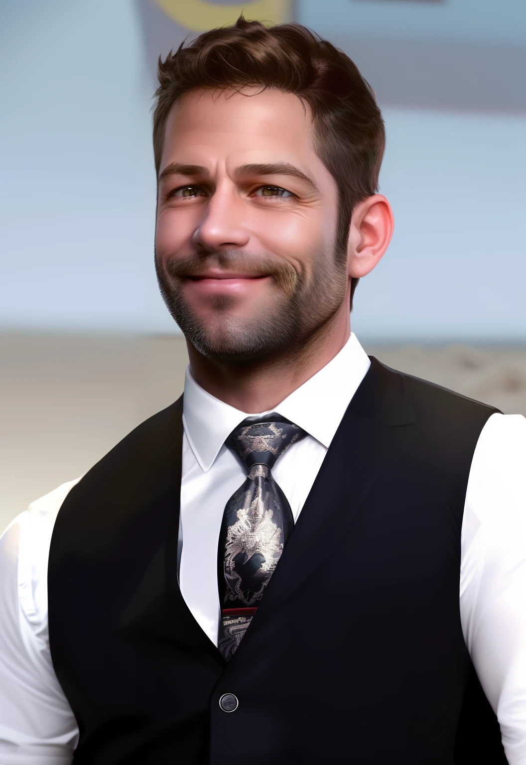 there is a man in a vest and tie smiling at the camera, zack snyder 3 8 4 0 x 2 1 6 0, by Zack Snyder, inspired by Zack Snyder, lee madgwick and zack snyder, nate berkus, zack snyder cinematography style, best, ben affleck, wearing a suit and a tie, beksinksi
