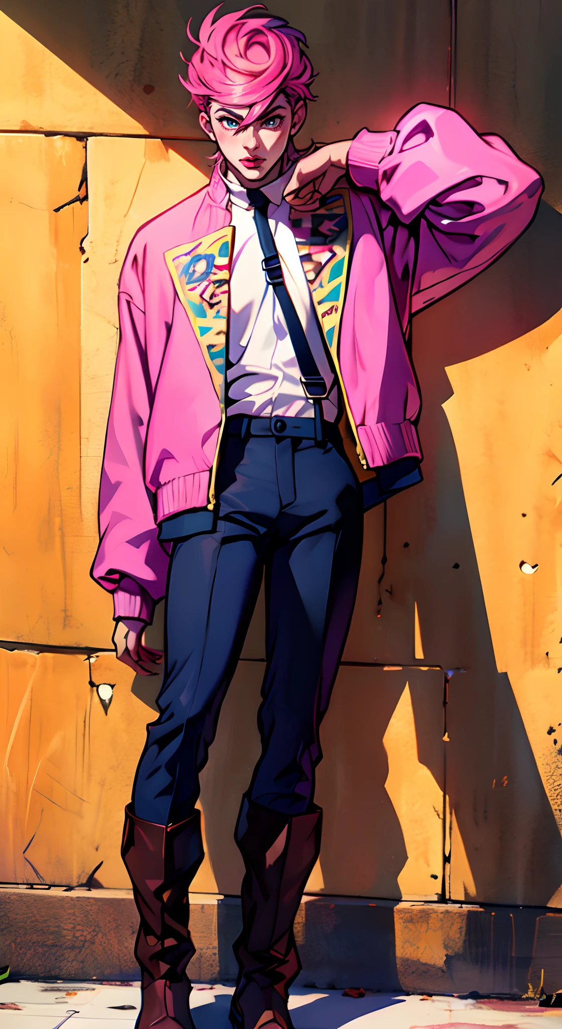 trishuna, trishjojo, trish una, absurdres, absolutely resolution, incredibly absurdres, highres, ultra detailed, 1boy, male focus, pants, boots, solo, full body