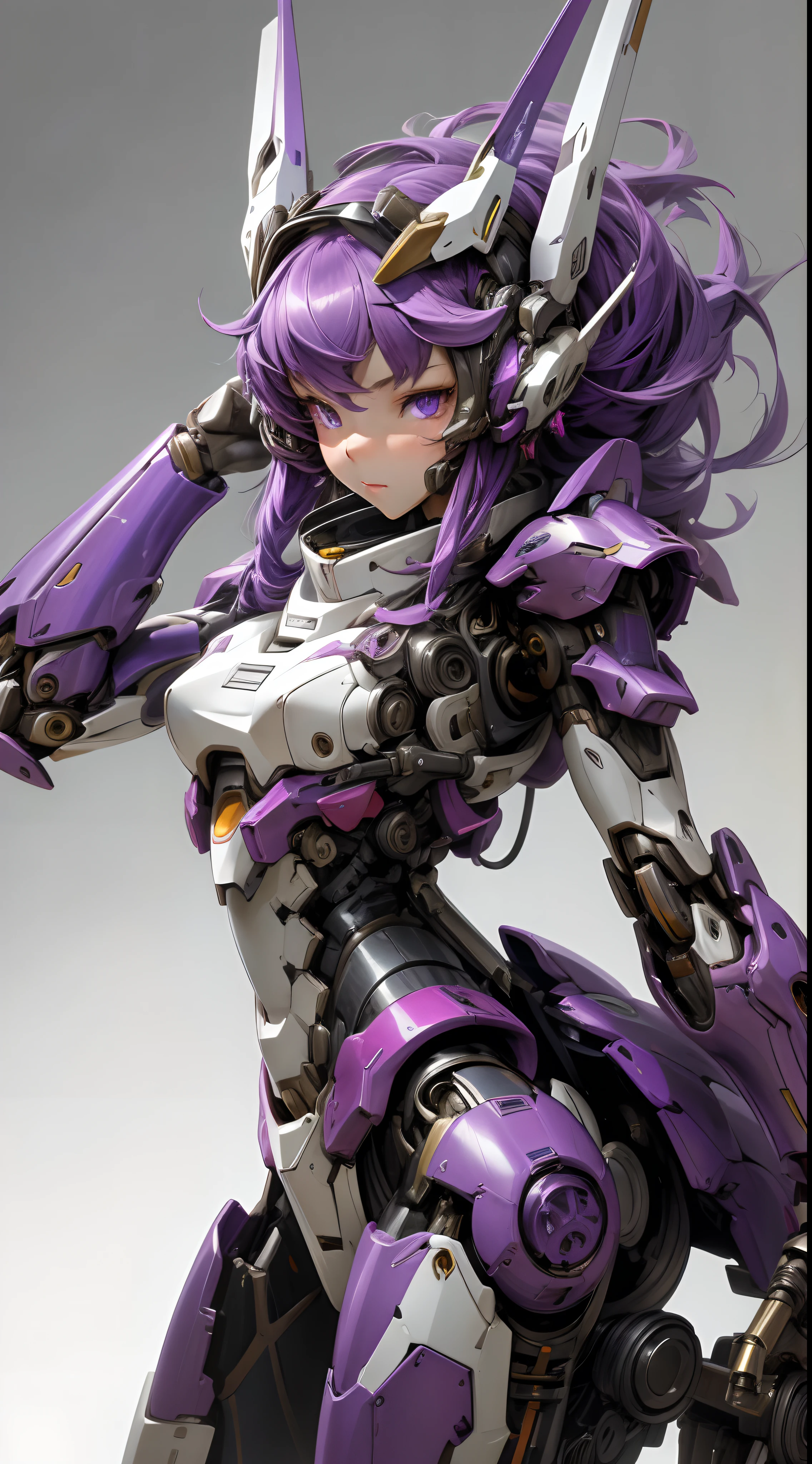 mecha musume, mechanical parts, robot joints, headgear, full armor,1girl, solo, (masterpiece, best quality, high quality, highres, ultra-detailed), purple color