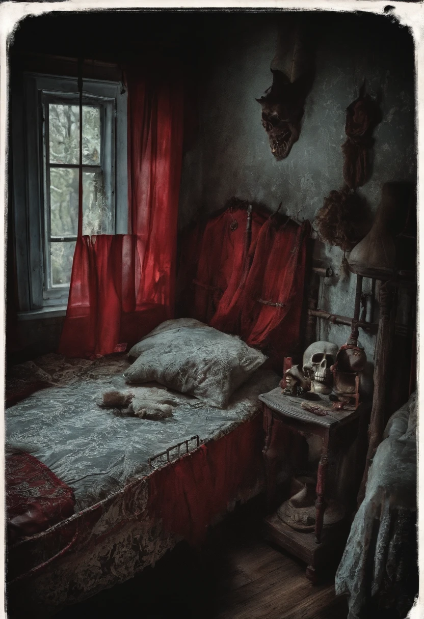 Horror creepy demons rituals out house old vintage,blood