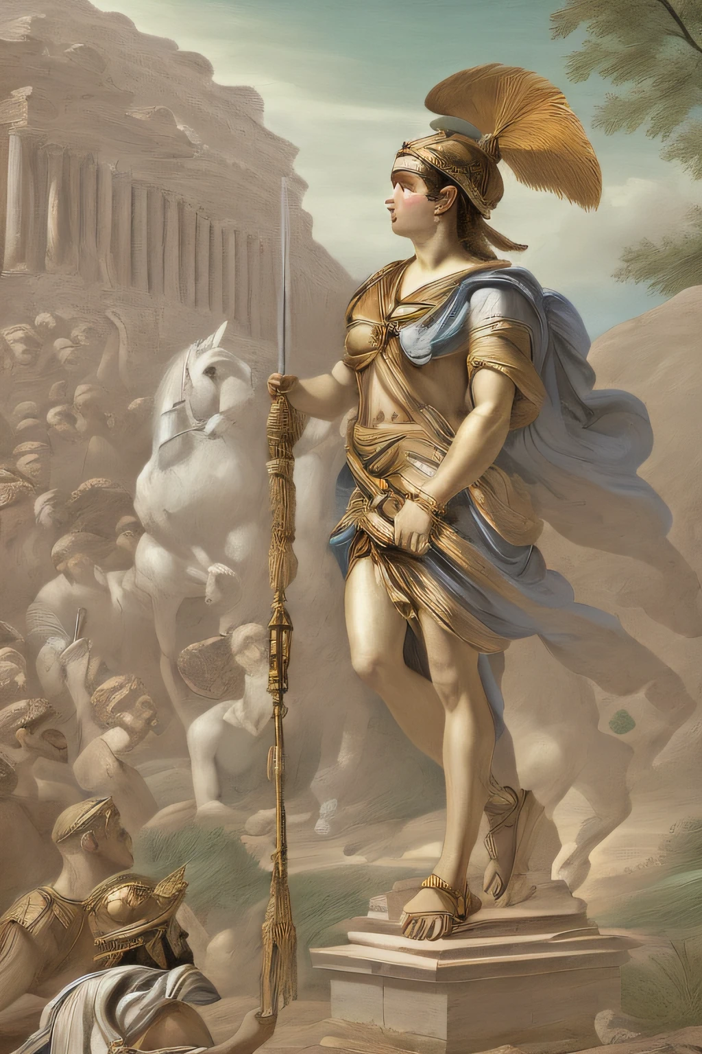 high details, (masterpiece, ultra-high resolution:1.4), Athena travels to Sparta